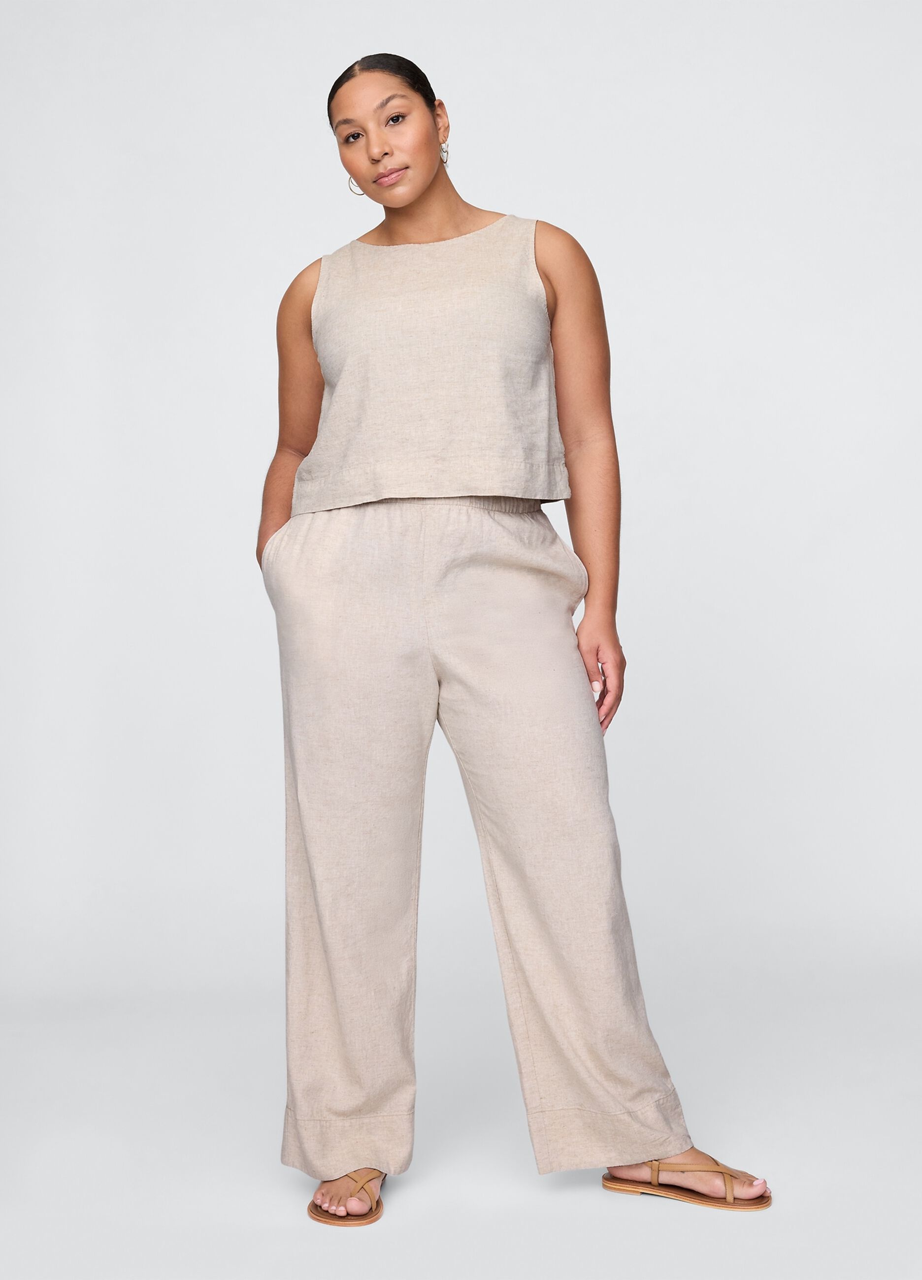 Pantaloni wide leg beige in lino e viscosa_4
