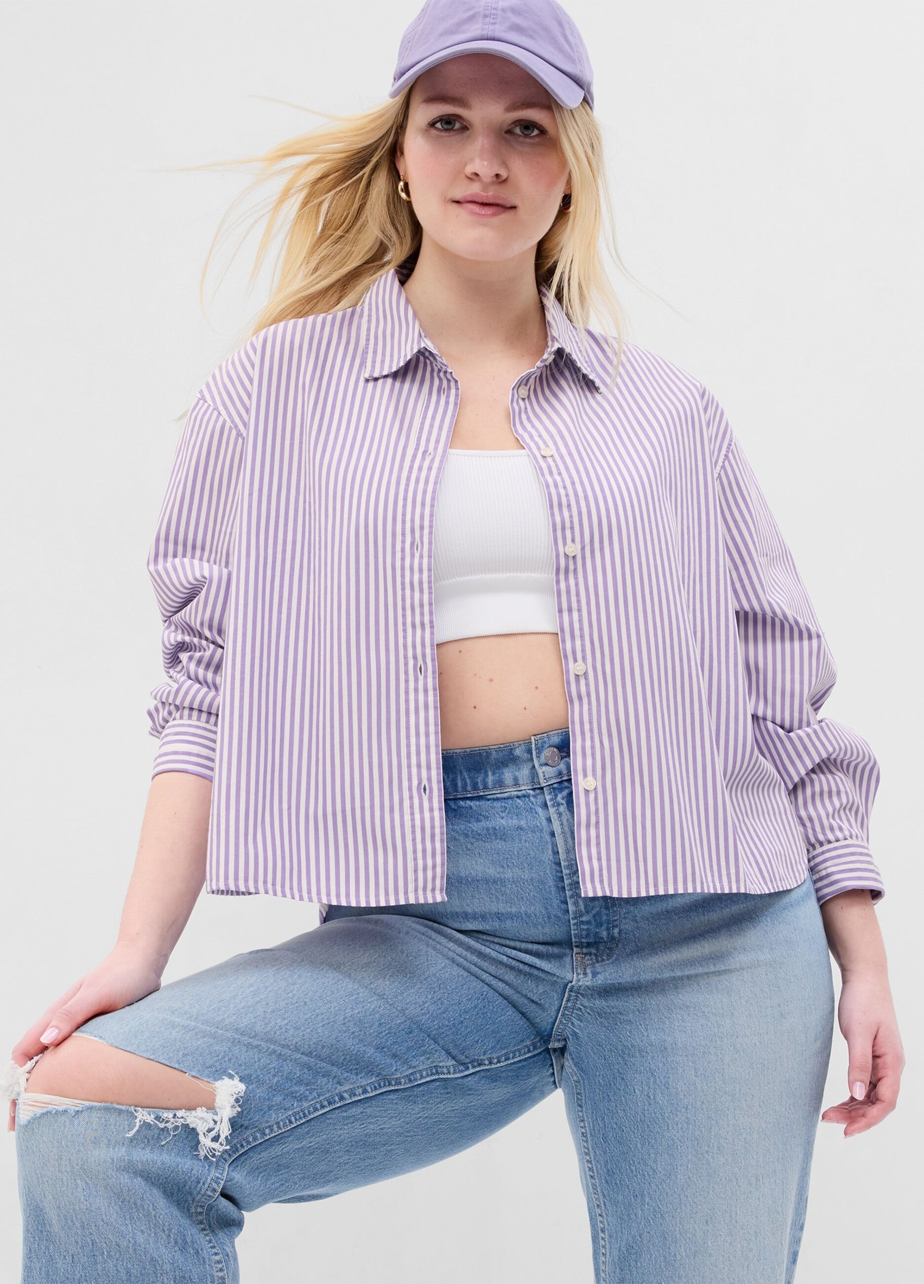 Cropped striped shirt in poplin_3