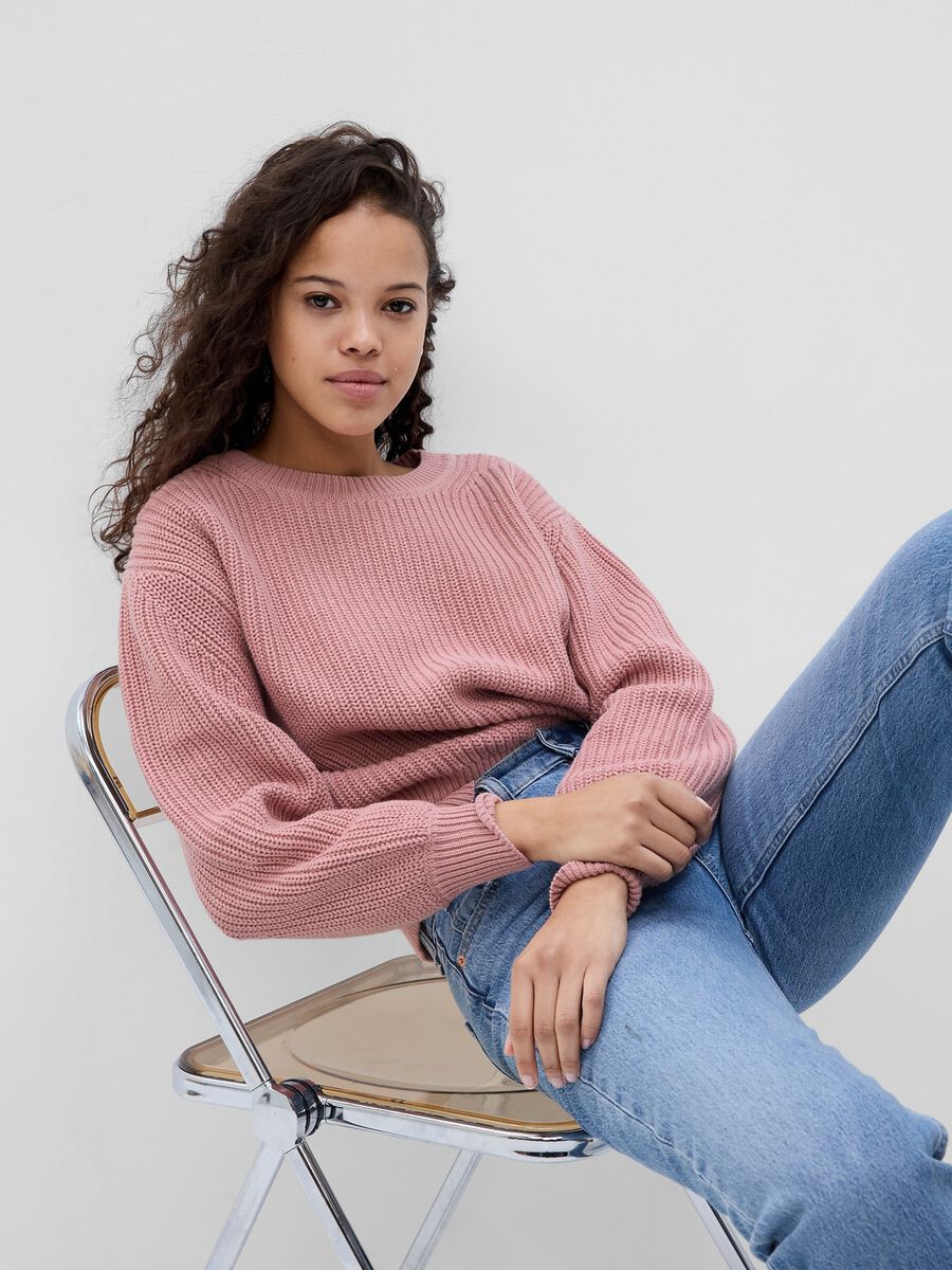 Pullover with round neck and ribbed design Woman_0