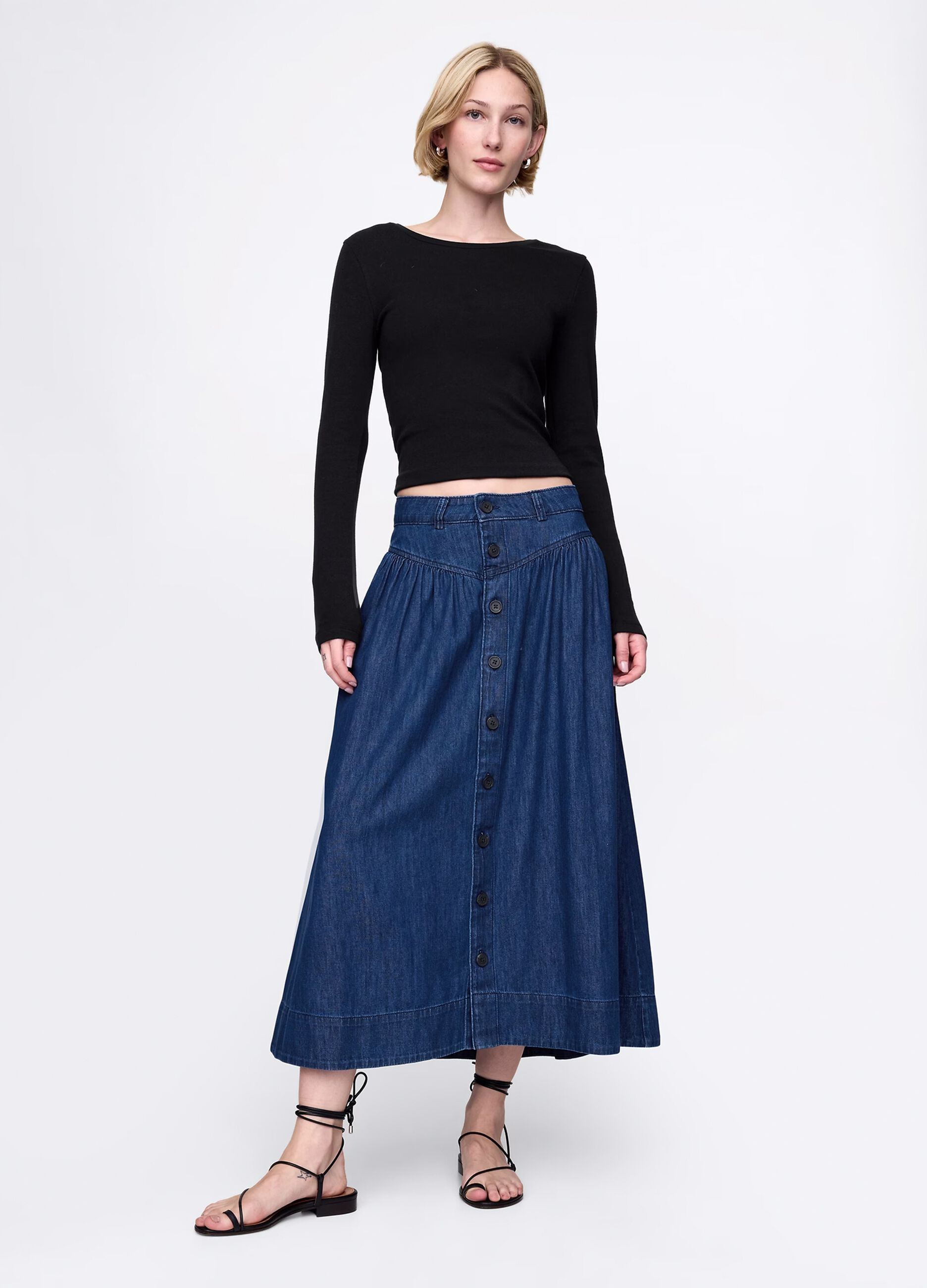 Gonna lunga in denim di cotone_1