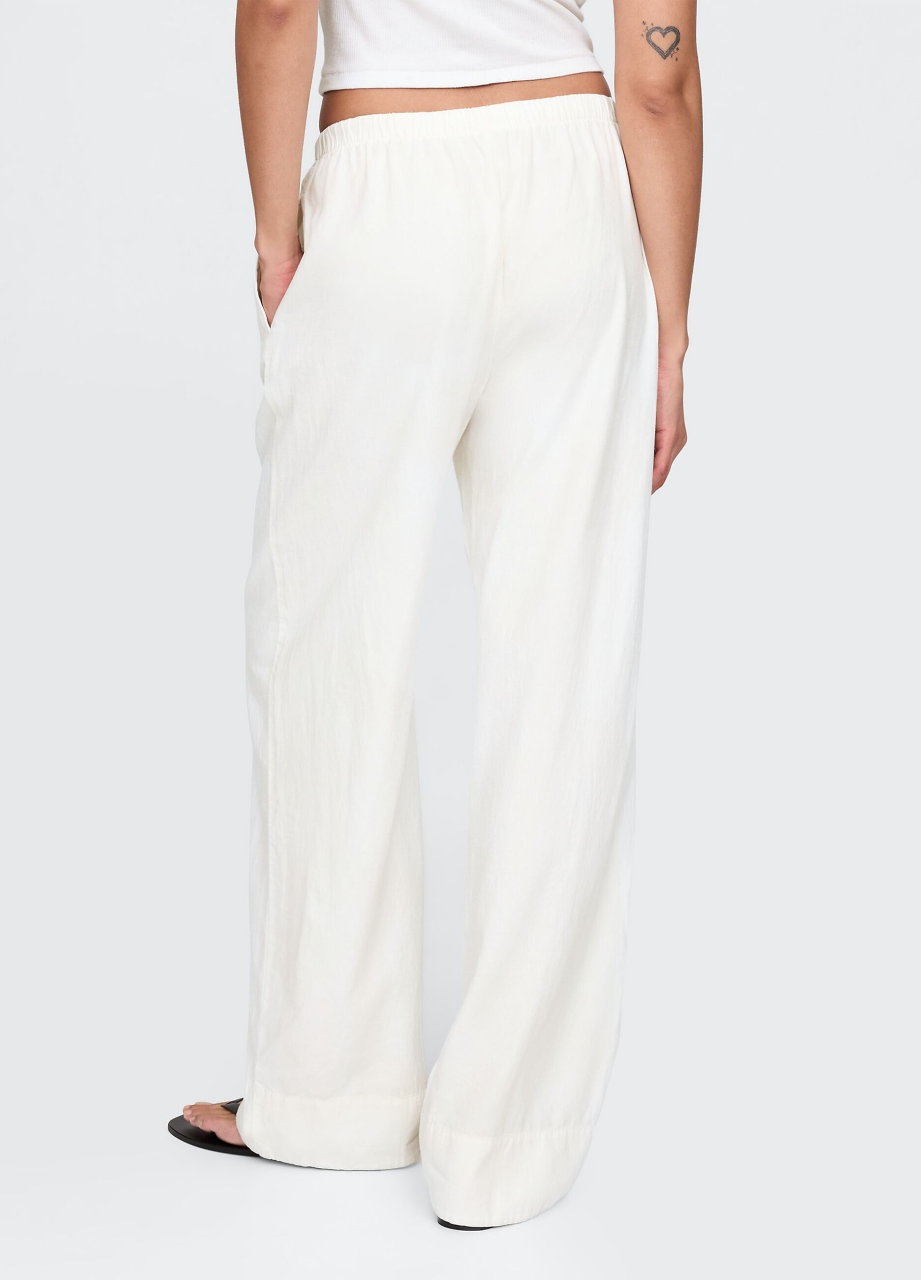 Pantaloni ampi bianchi in lino e viscosa_2
