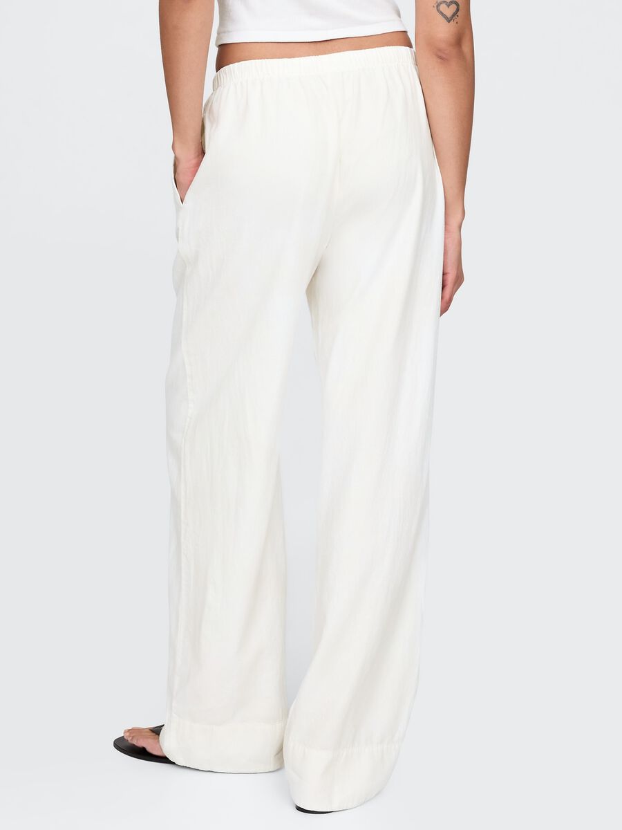 Pantaloni ampi bianchi in lino e viscosa Donna_2
