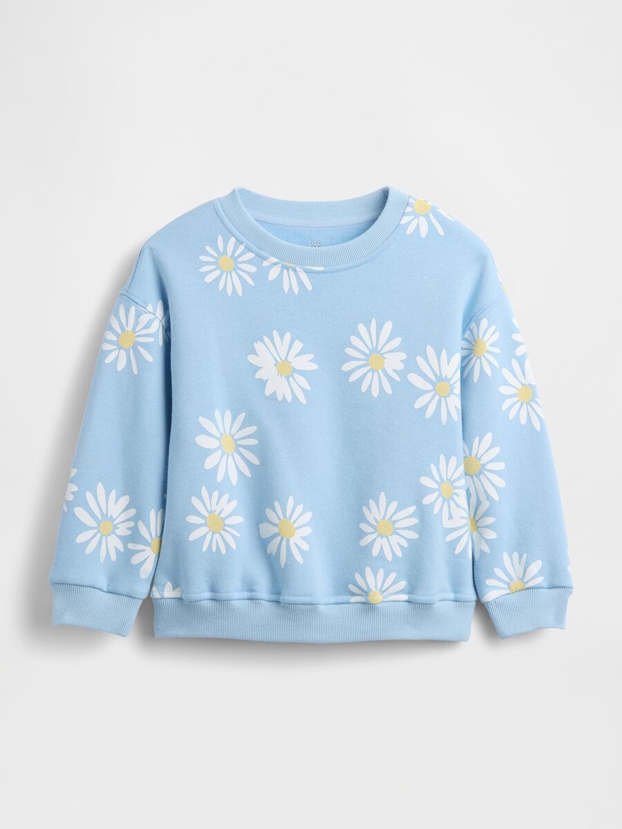 Light blue cotton-blend baby sweatshirt, regular fit, with daisies Baby Girl_0