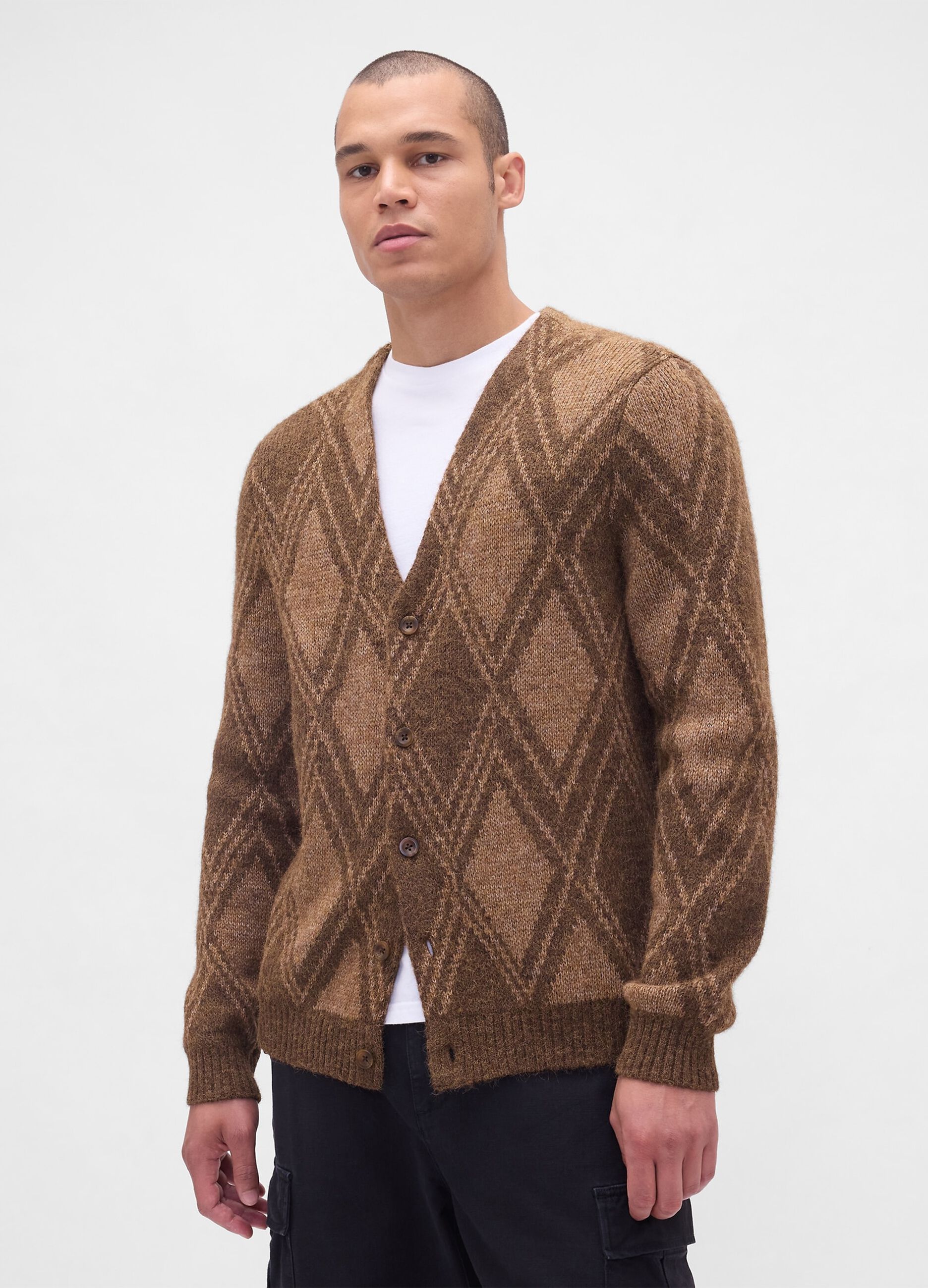 Cardigan marrone in misto lana e alpaca