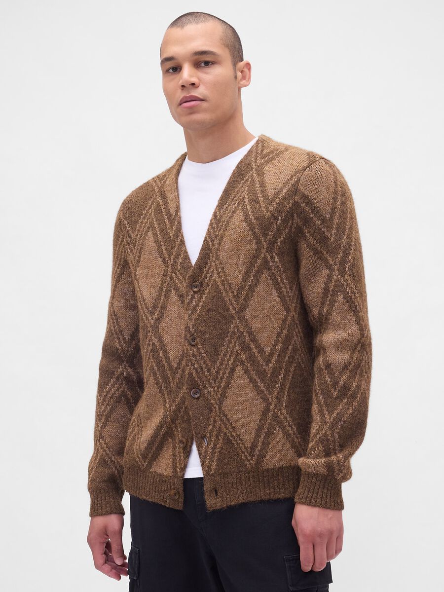 Cardigan marrone in misto lana e alpaca Uomo_1