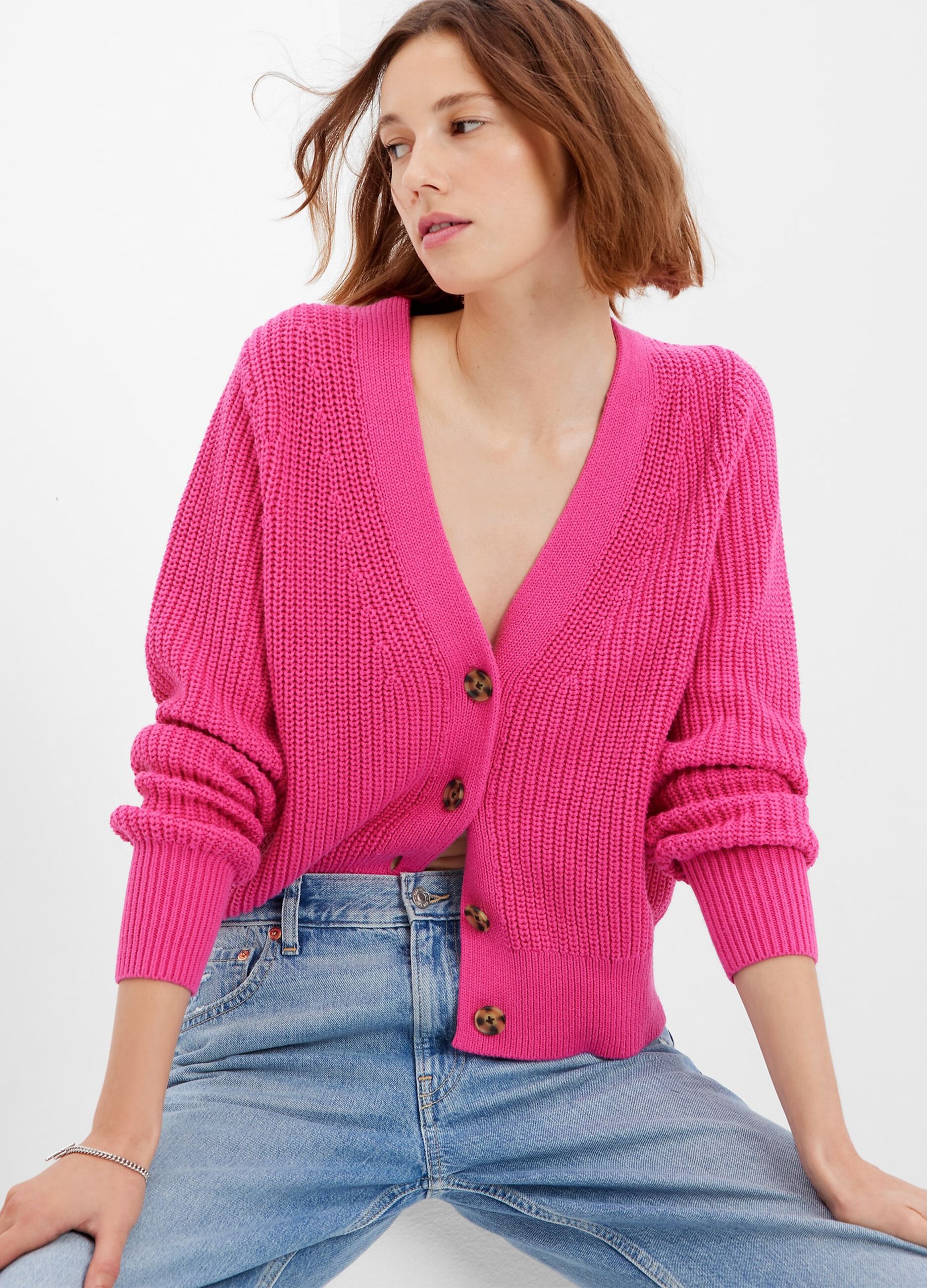 Cotton V neck cardigan