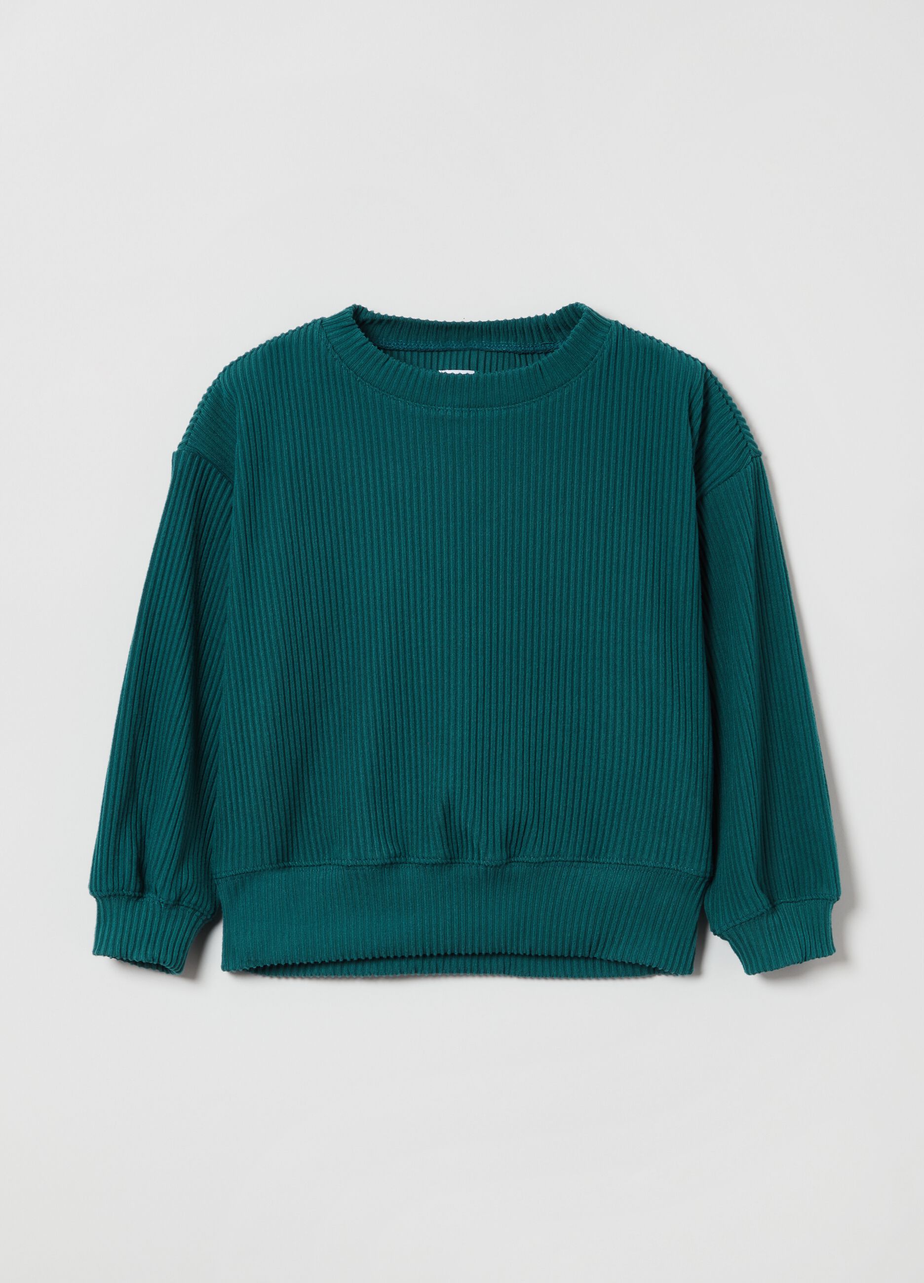 Sweater with flat ribbing and round neck