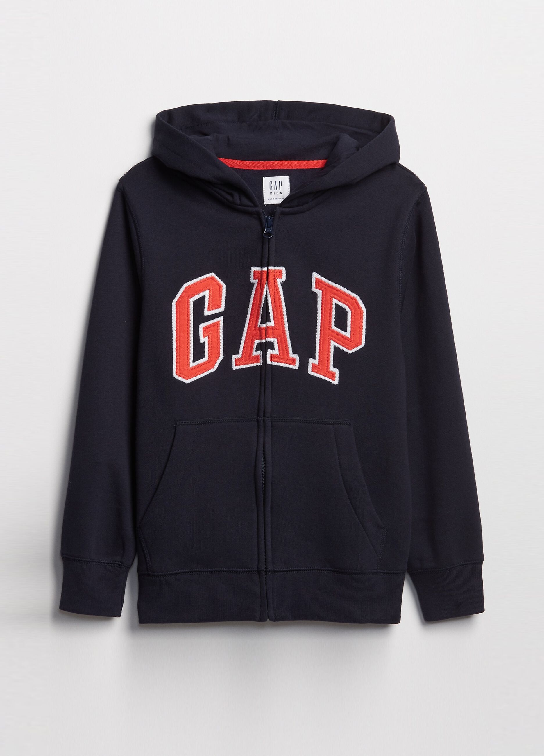 Full-zip plush hoodie with embroidered logo