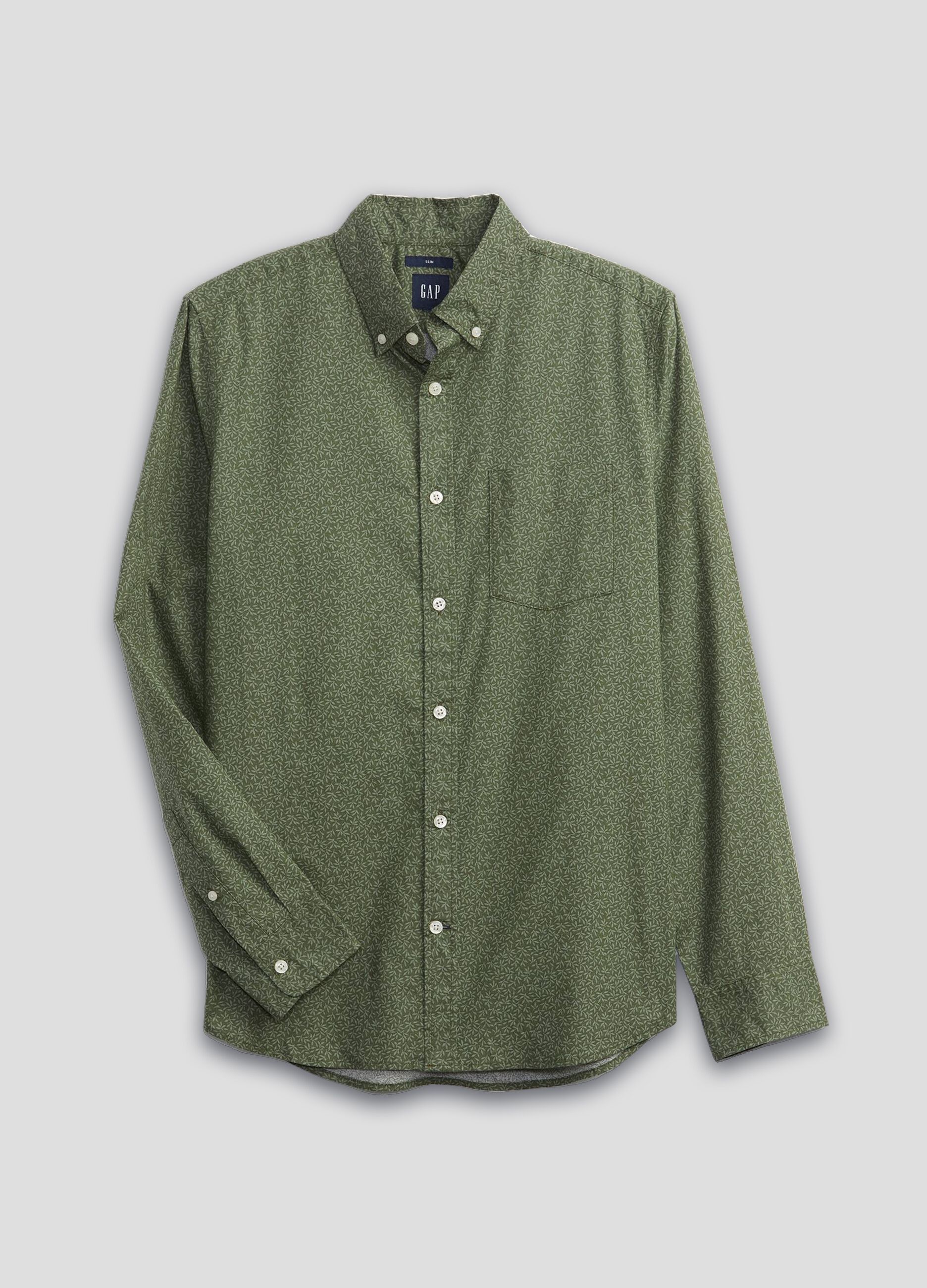 Slim-fit shirt in poplin with foliage pattern_2