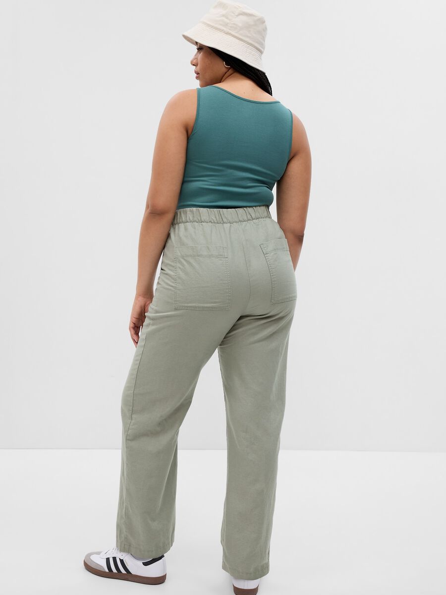 Pantaloni straight fit in lino e cotone Donna_4