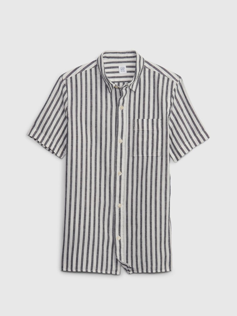 Striped shirt in linen and cotton with short sleeves Boy_0