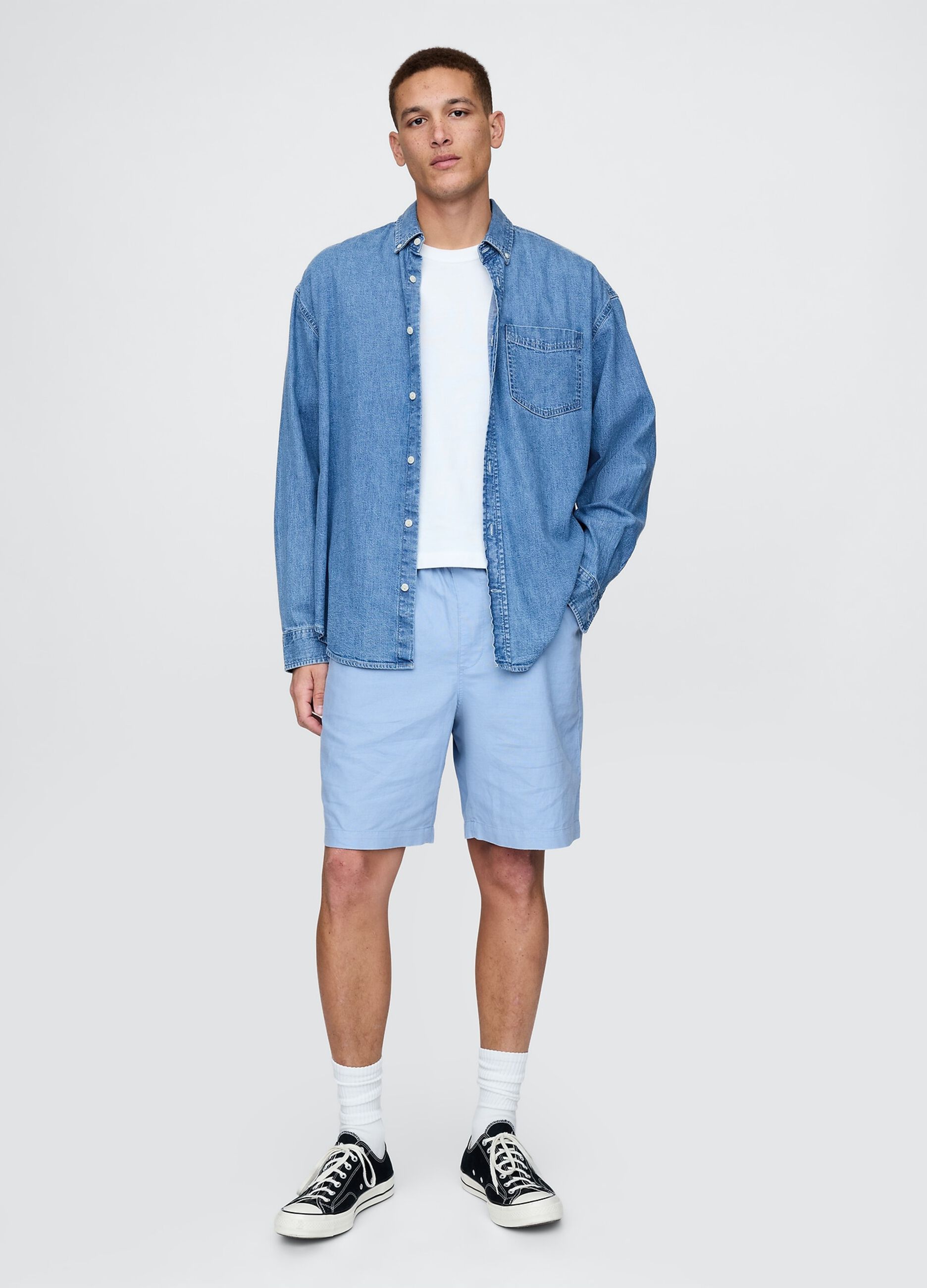 Shorts azzurri in lino e cotone Gap