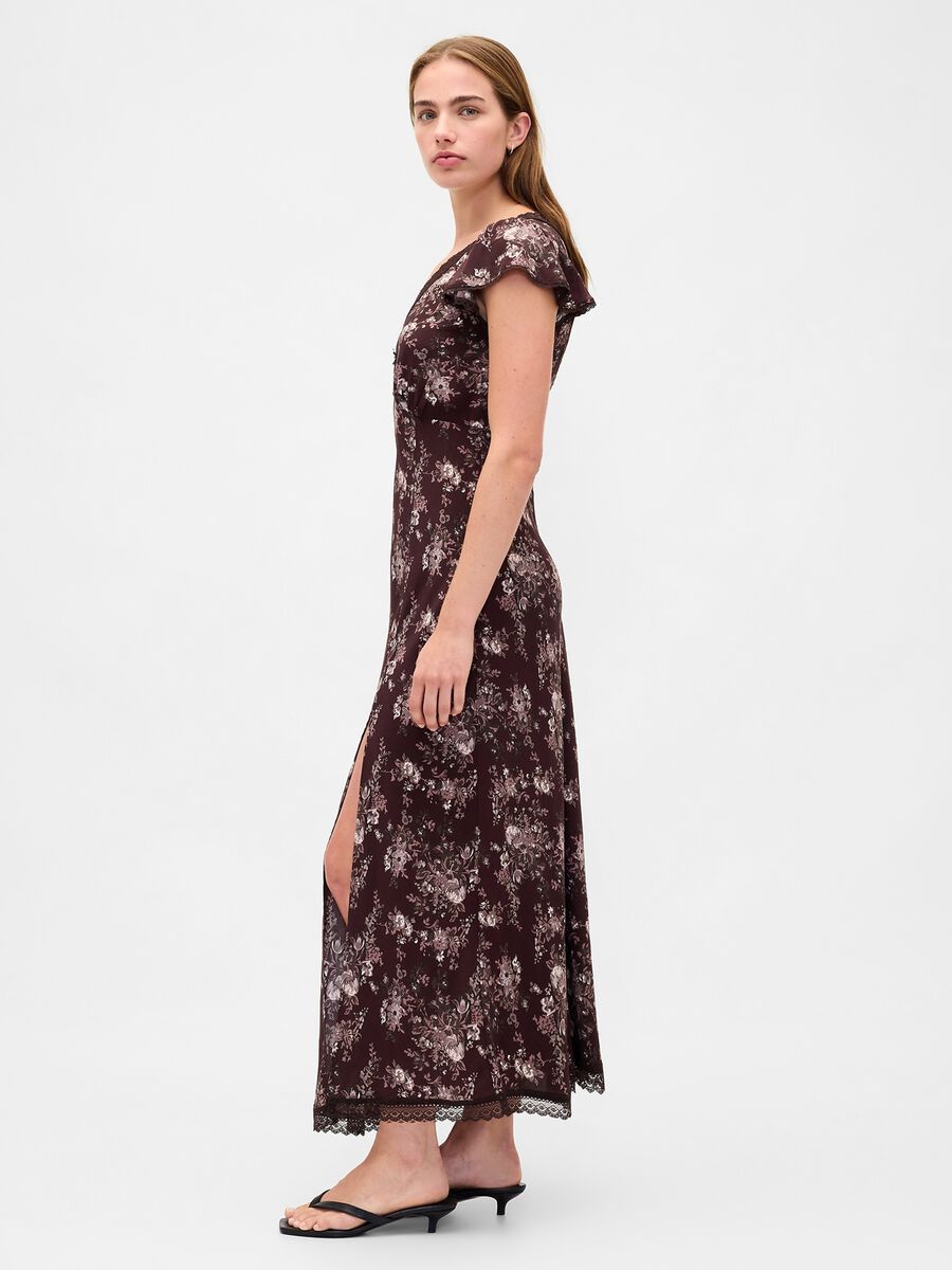 Vestito marrone in pura viscosa con stampa floreale Donna_4