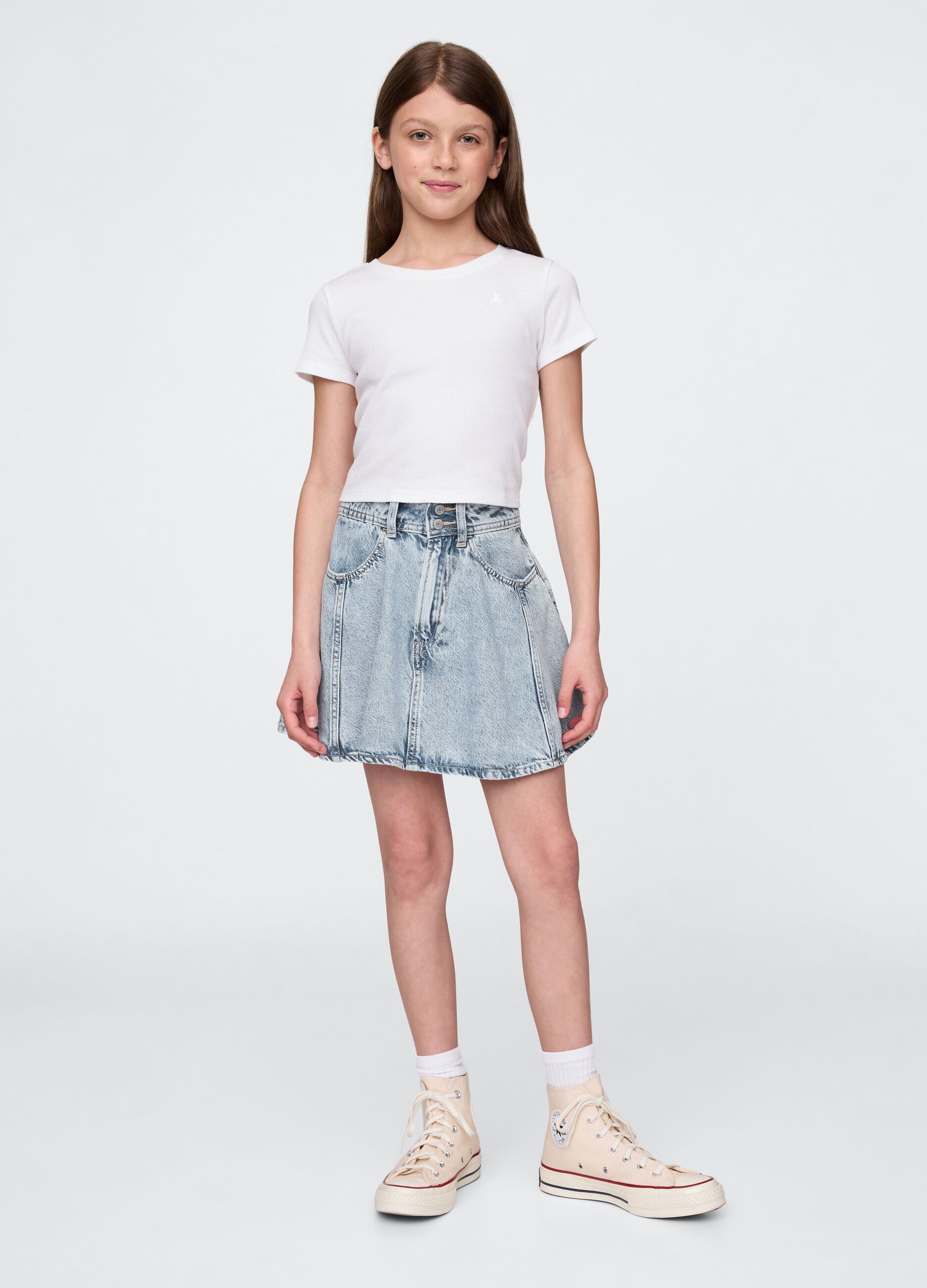 Gonna denim svasata con tasche 