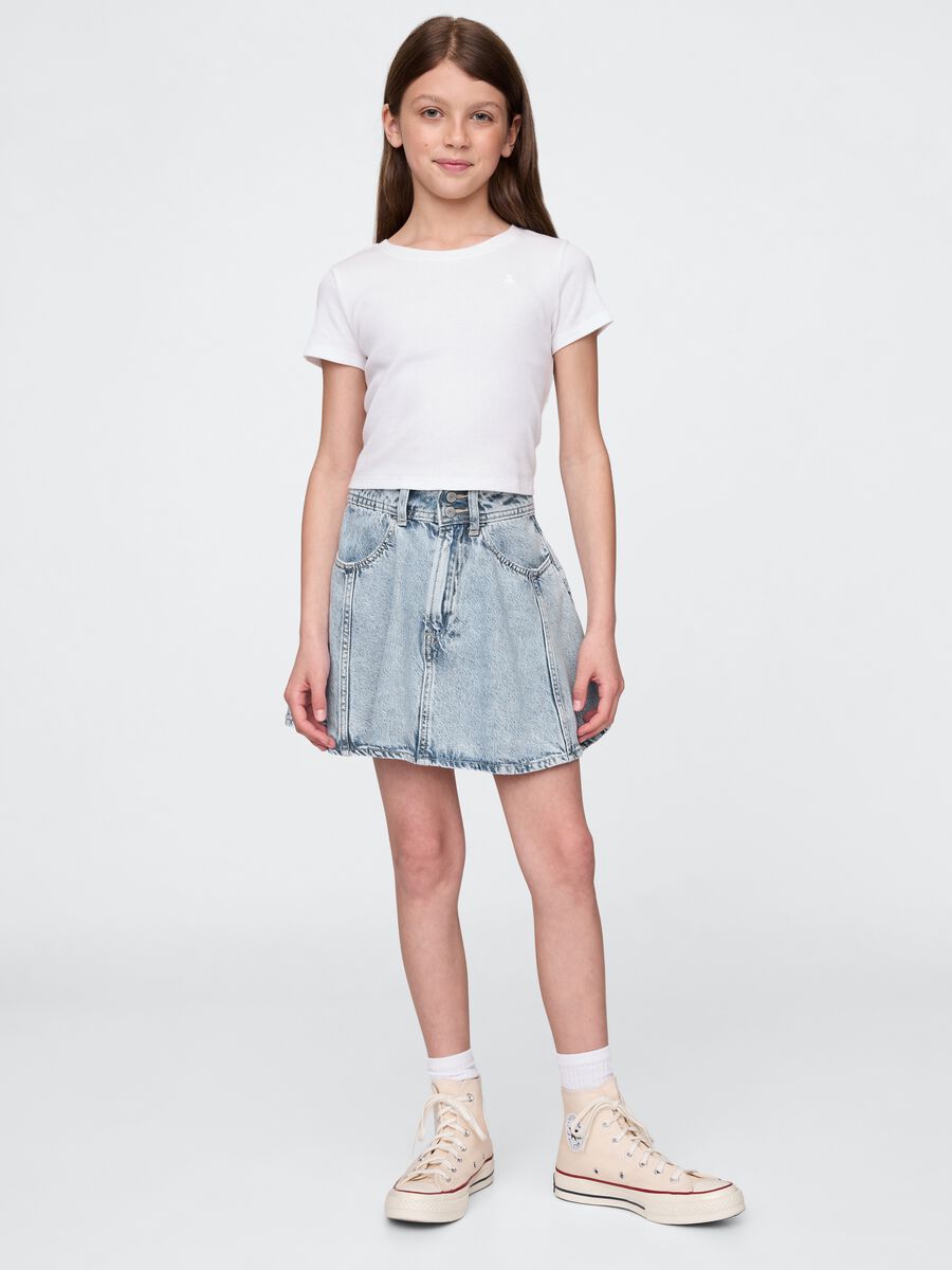 Flared denim skirt with pockets Girl_0