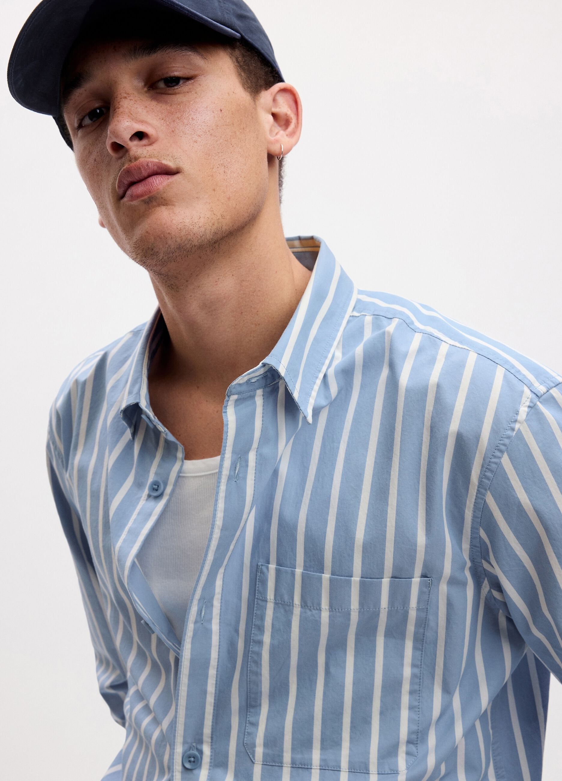 Regular-fit shirt in striped twill with pocket_1