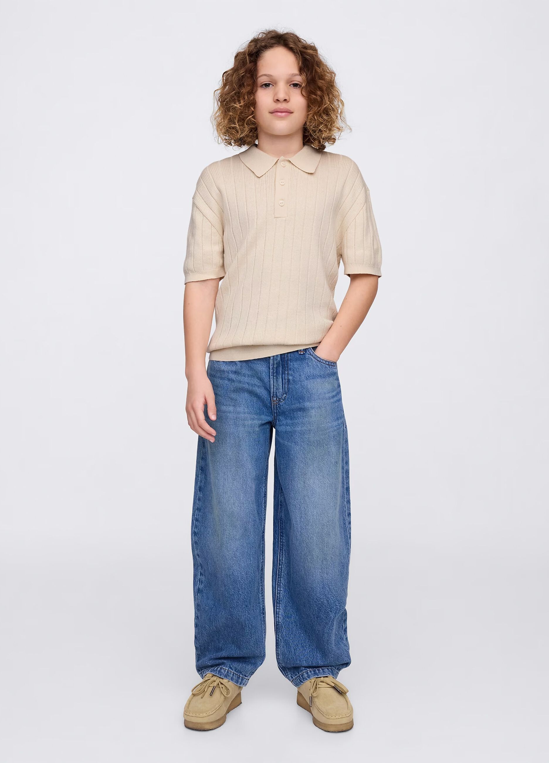 Polo a maniche corte beige in cotone_1