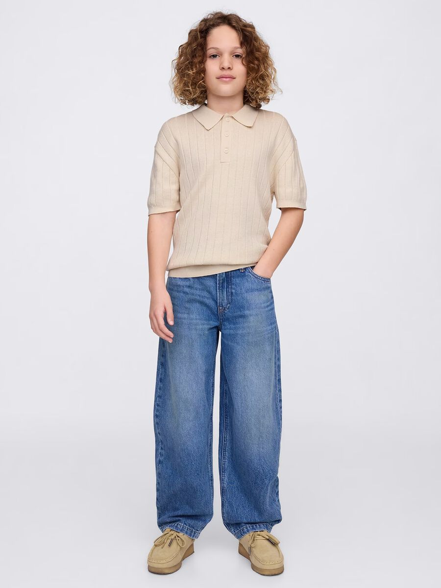 Polo a maniche corte beige in cotone Bambino_1
