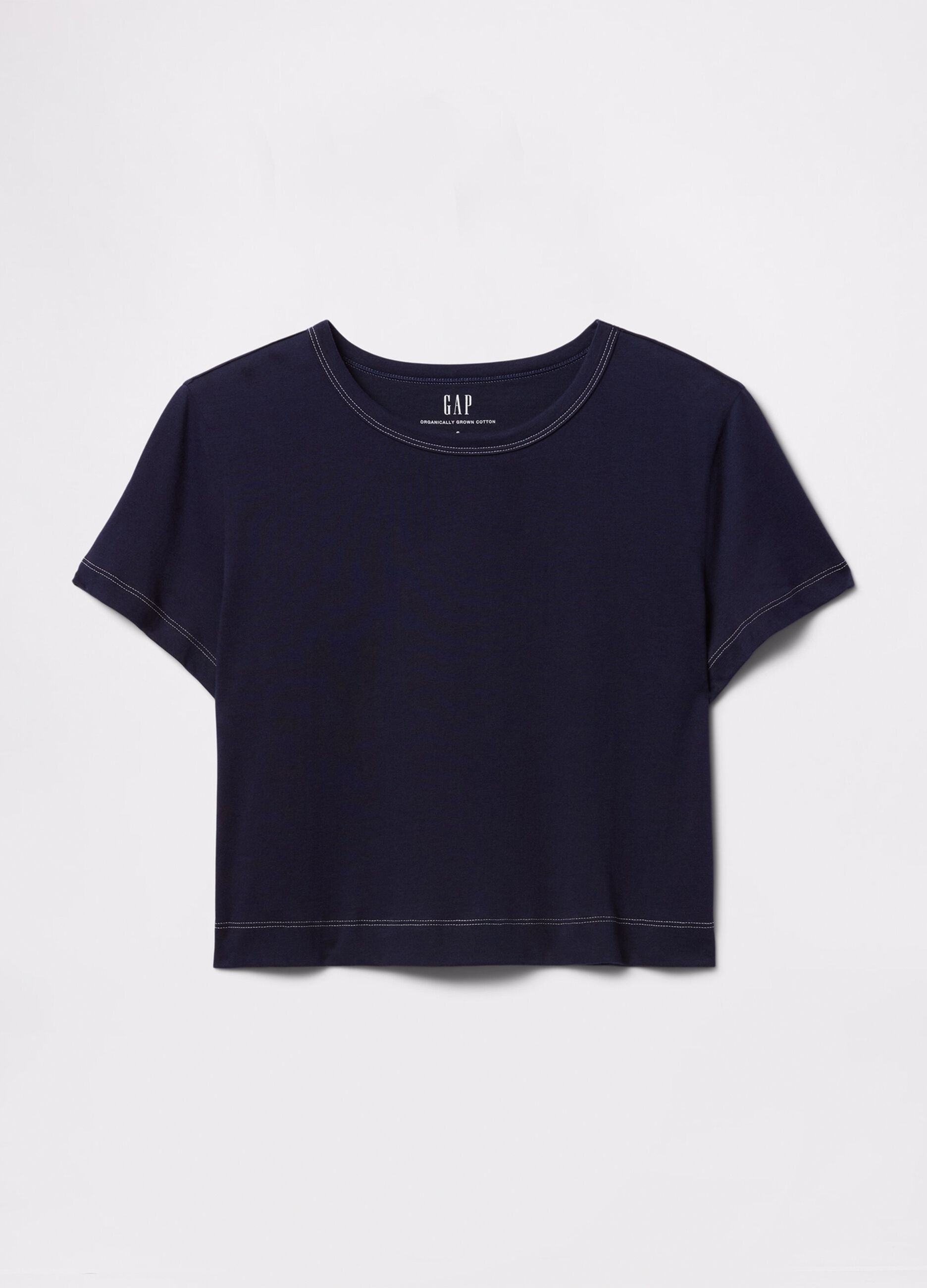 T-shirt cropped blu in cotone_3
