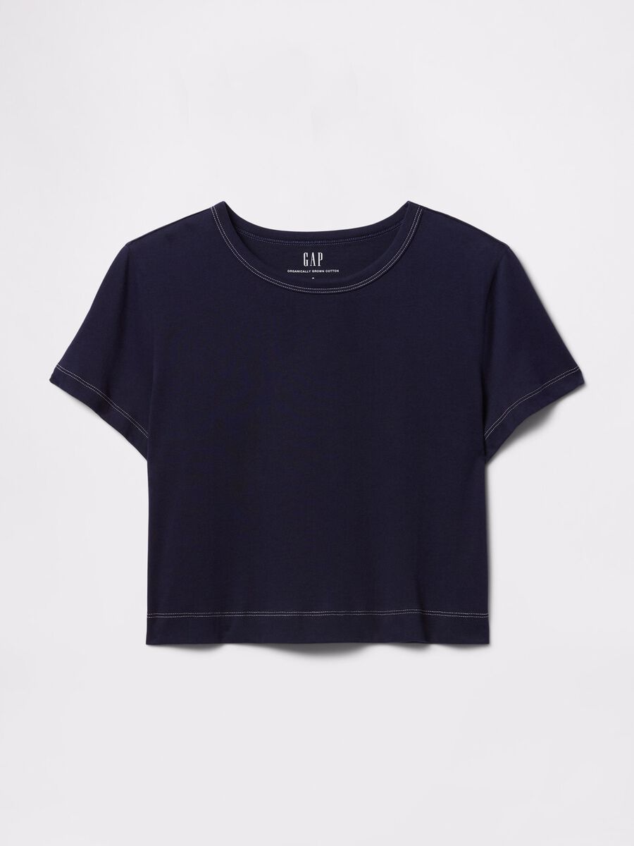 T-shirt cropped blu in cotone Donna_3