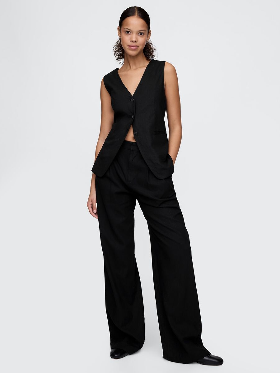 Gilet nero in lino e viscosa Donna_1