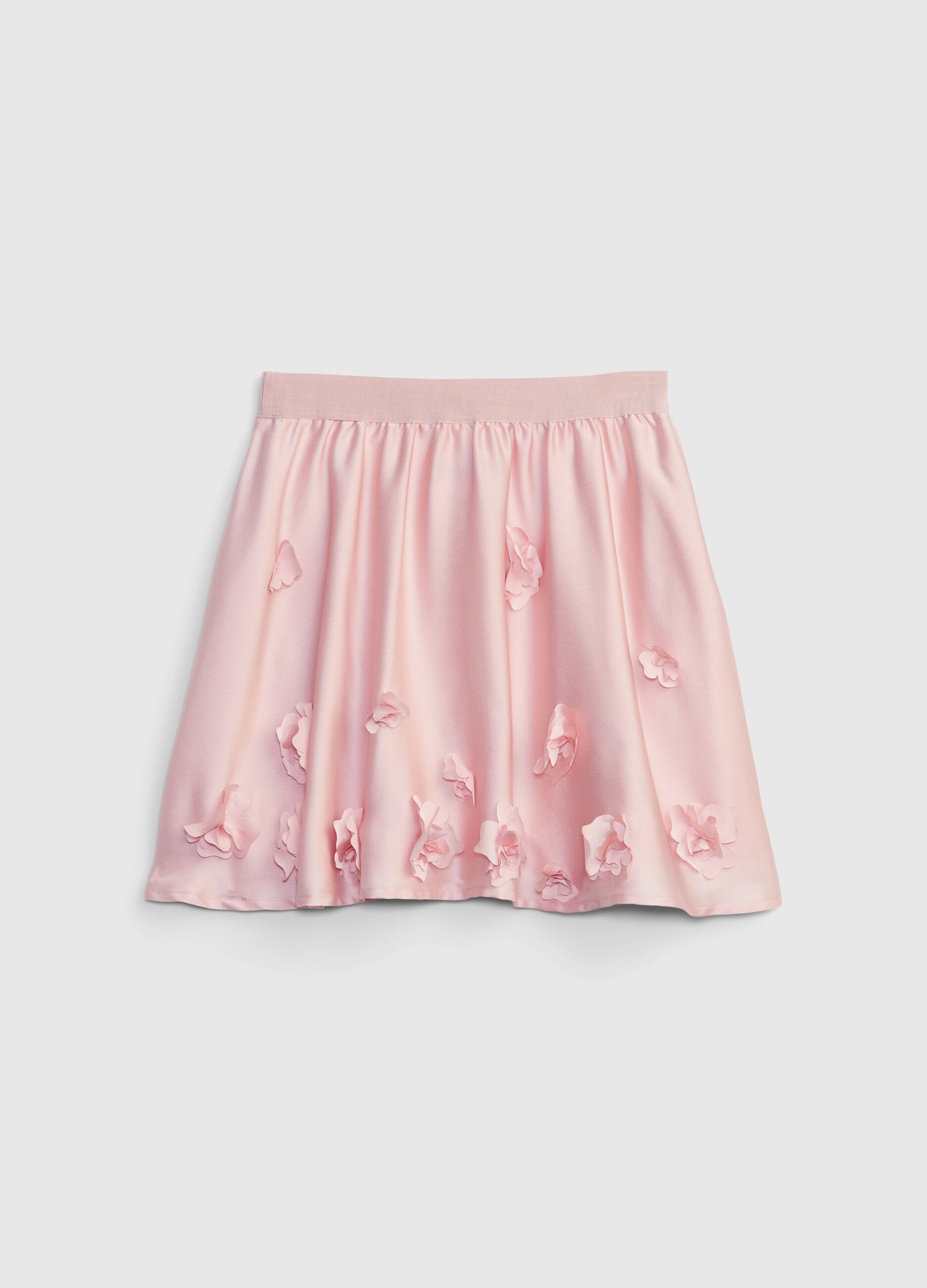 Short skirt in satin with flowers_1