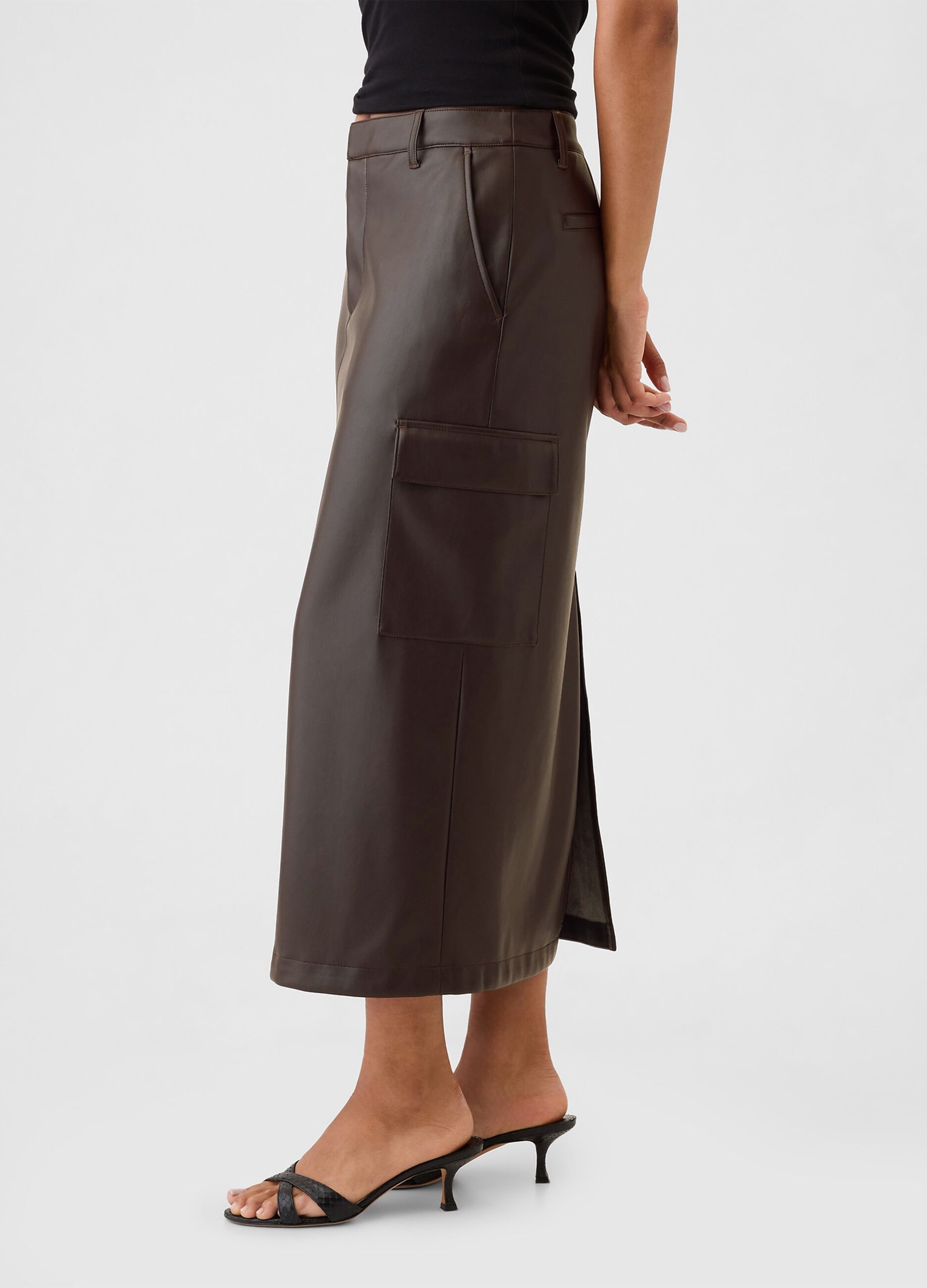Glossy-effect midi cargo skirt_1