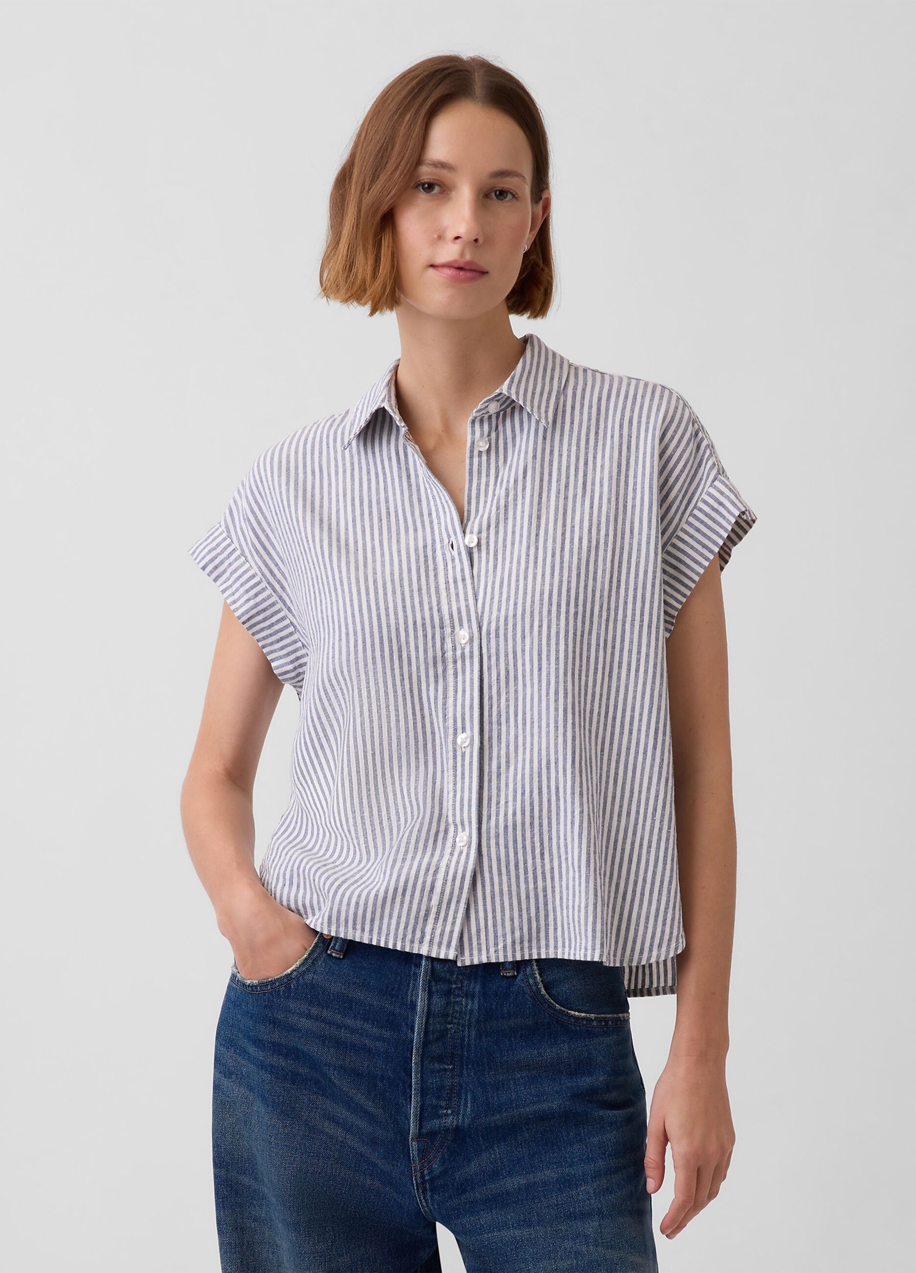 Camicia in misto lino a righe