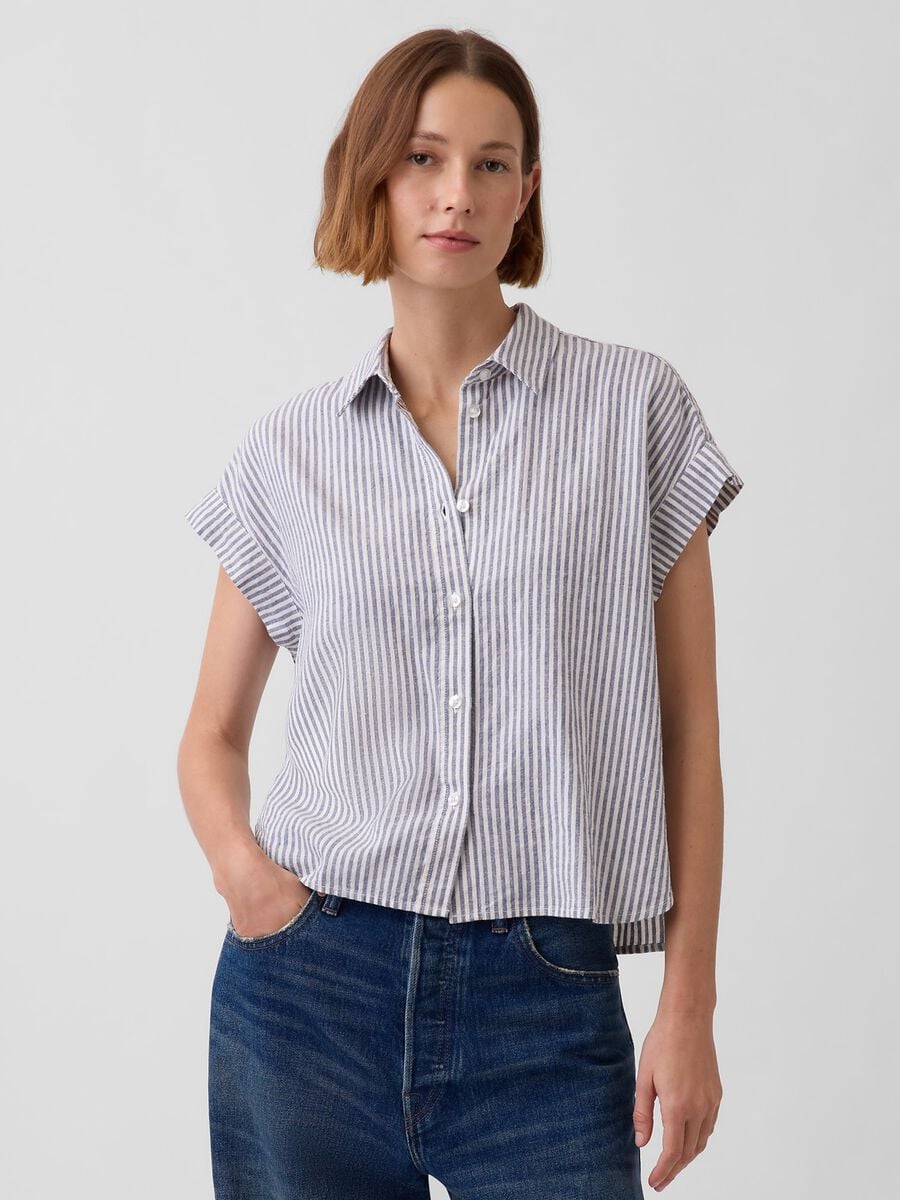 Camicia in misto lino a righe Donna_0