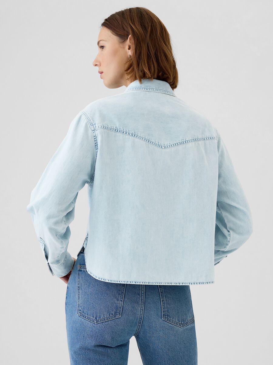 Camicia cropped western in denim Donna_2