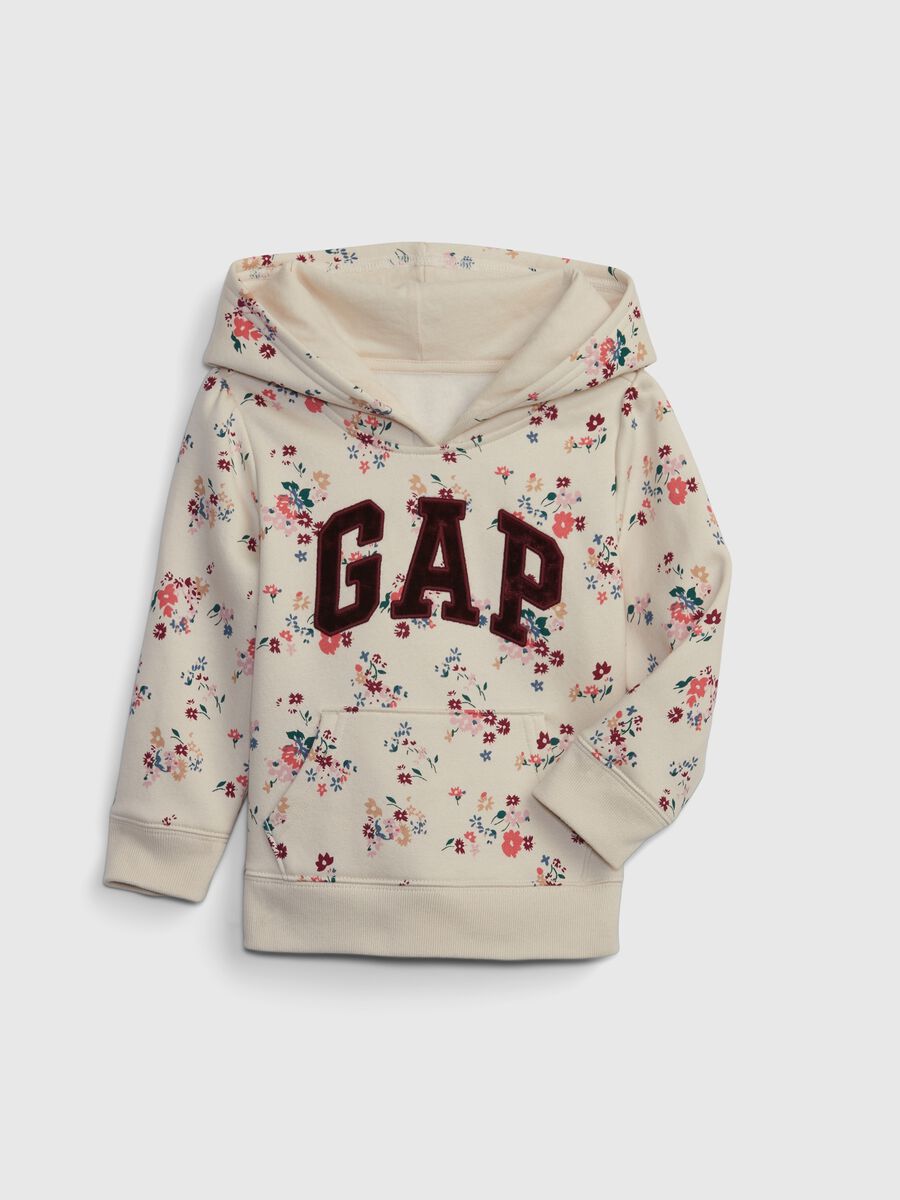 Floral sweatshirt with hood and logo patch_0