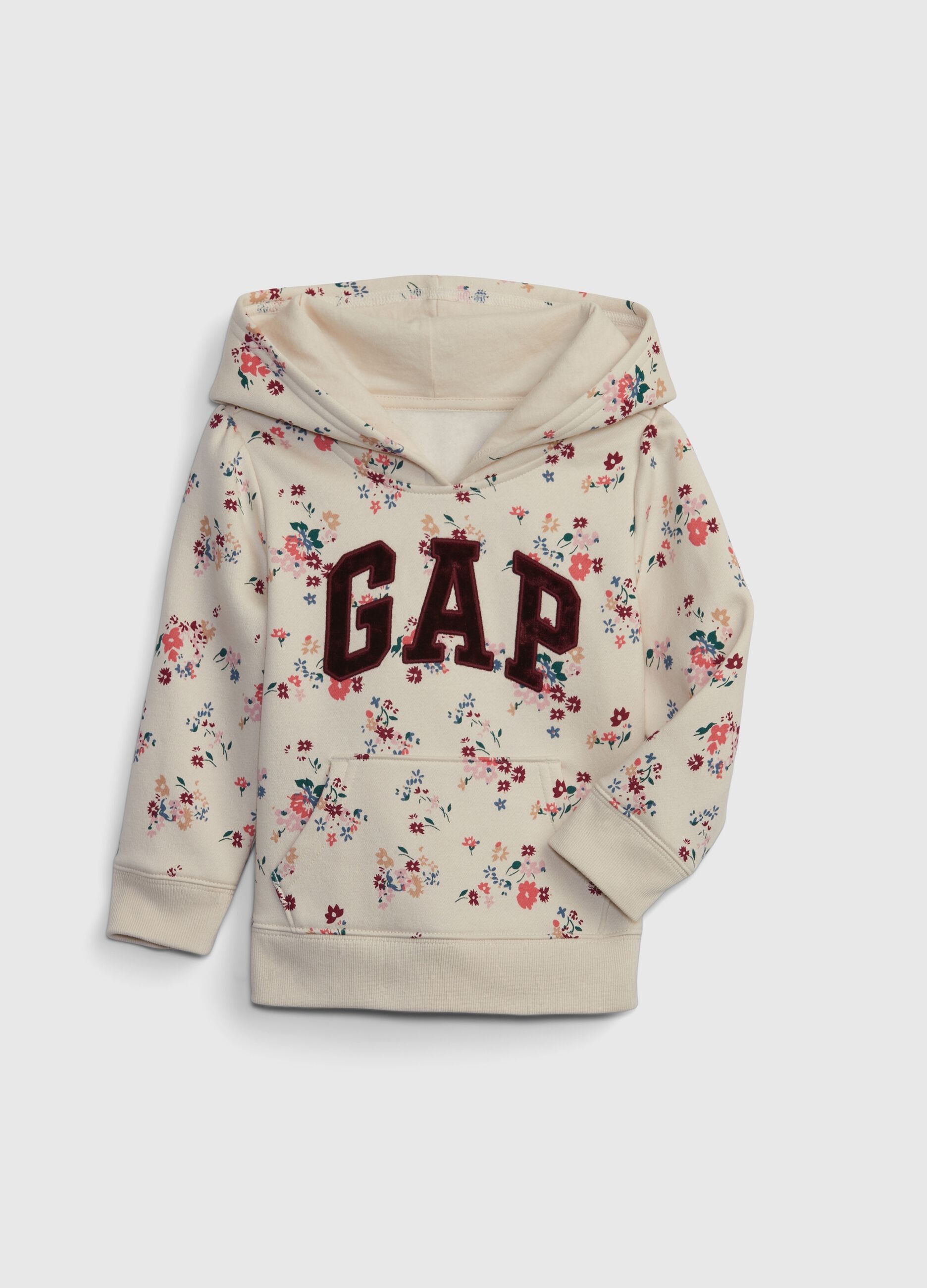 Floral sweatshirt with hood and logo patch