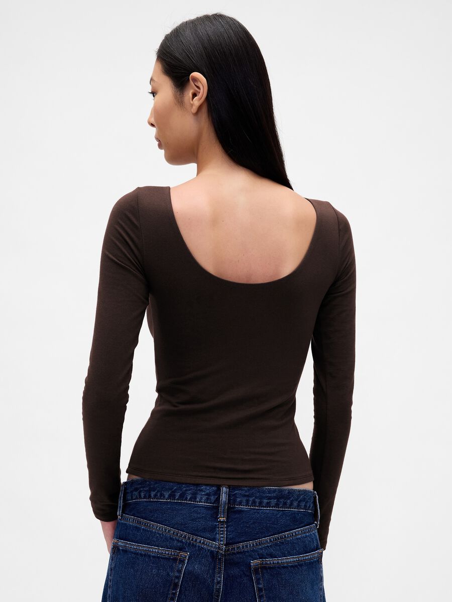 Maglia marrone elasticizzata a maniche lunghe Donna_2
