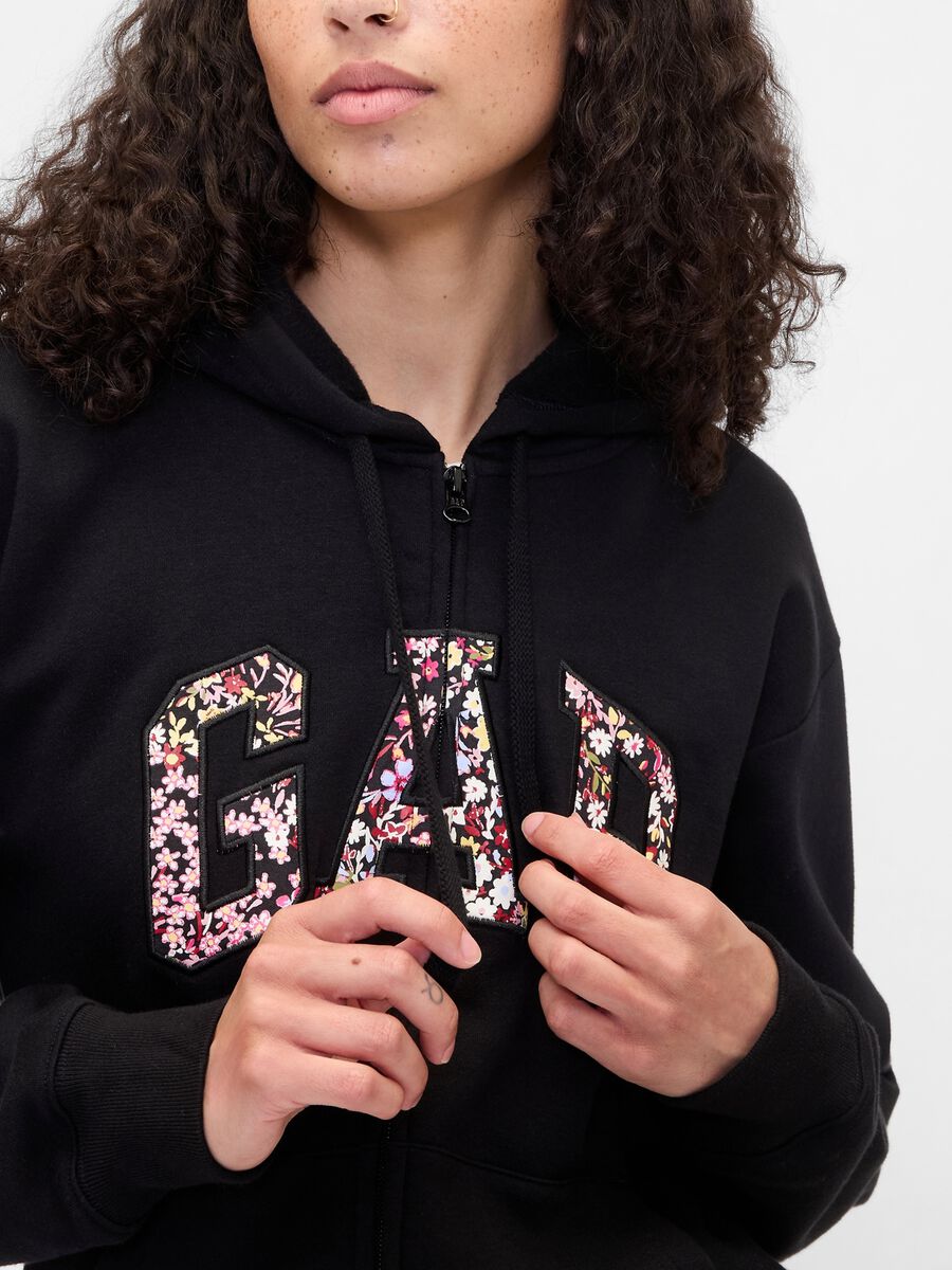 Felpa nera con cappuccio e zip integrale Donna_3