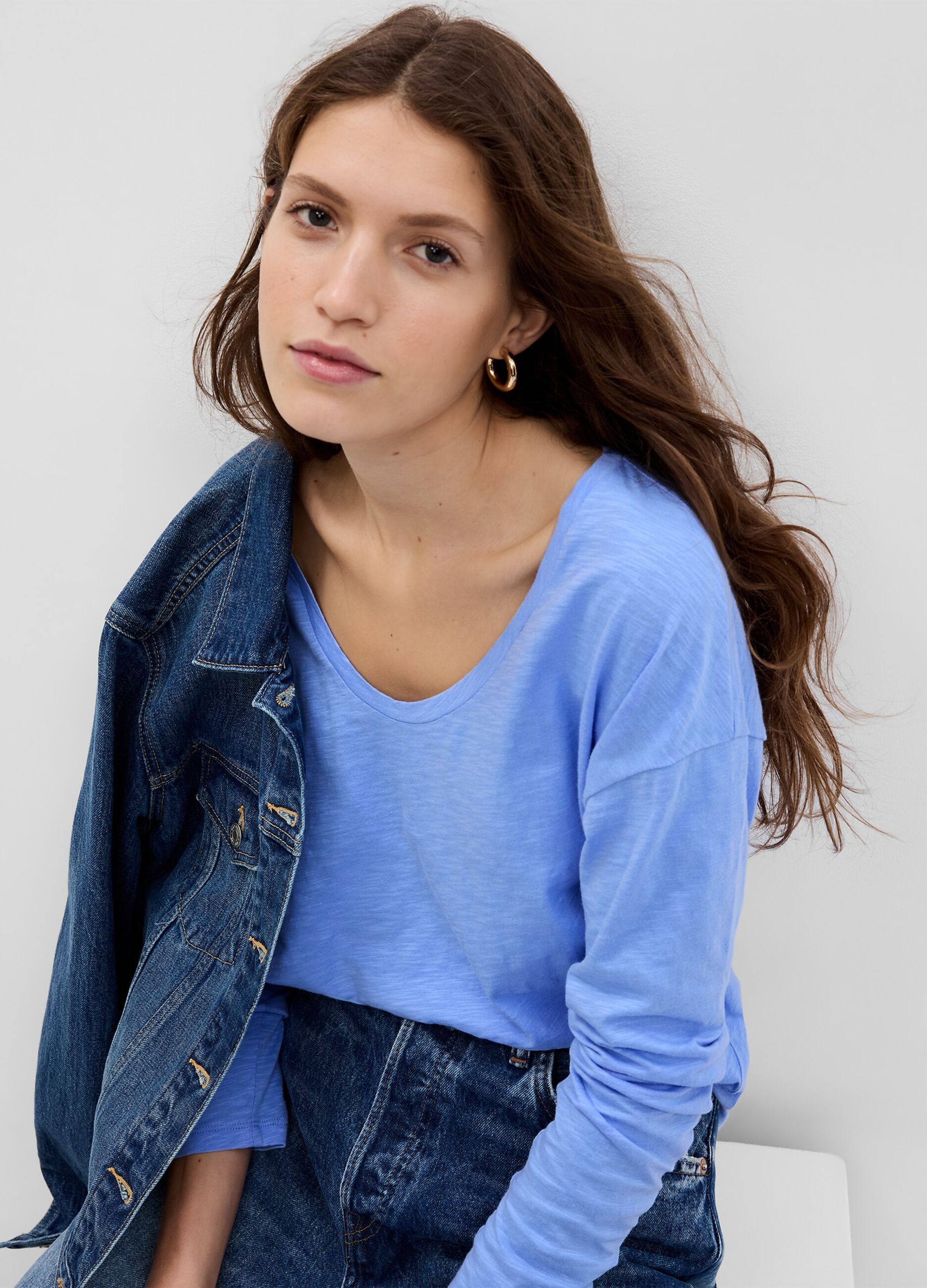 Long-sleeved T-shirt in slub cotton