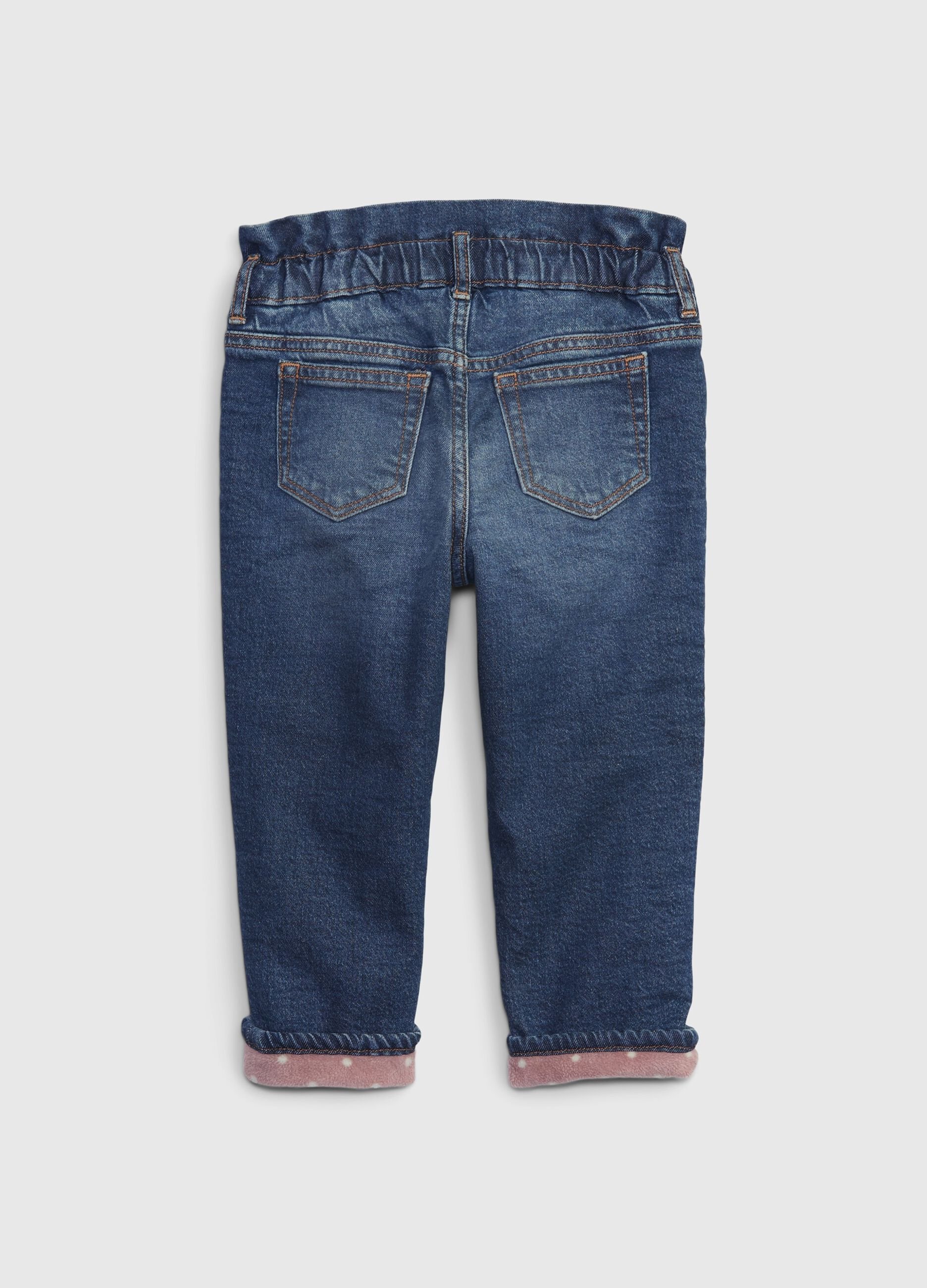 Mum-fit jeans with fleece polka dot lining_1