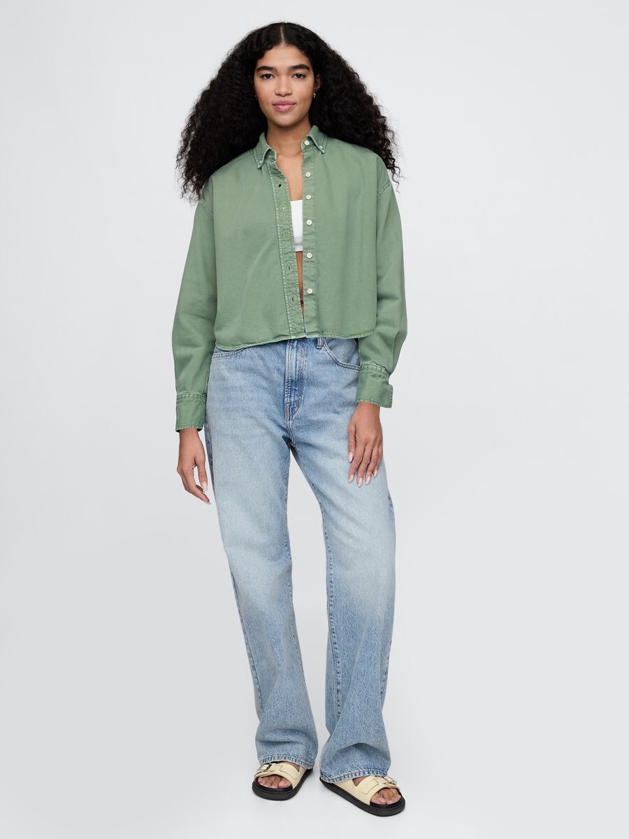 Camicia cropped verde a maniche lunghe Donna_2