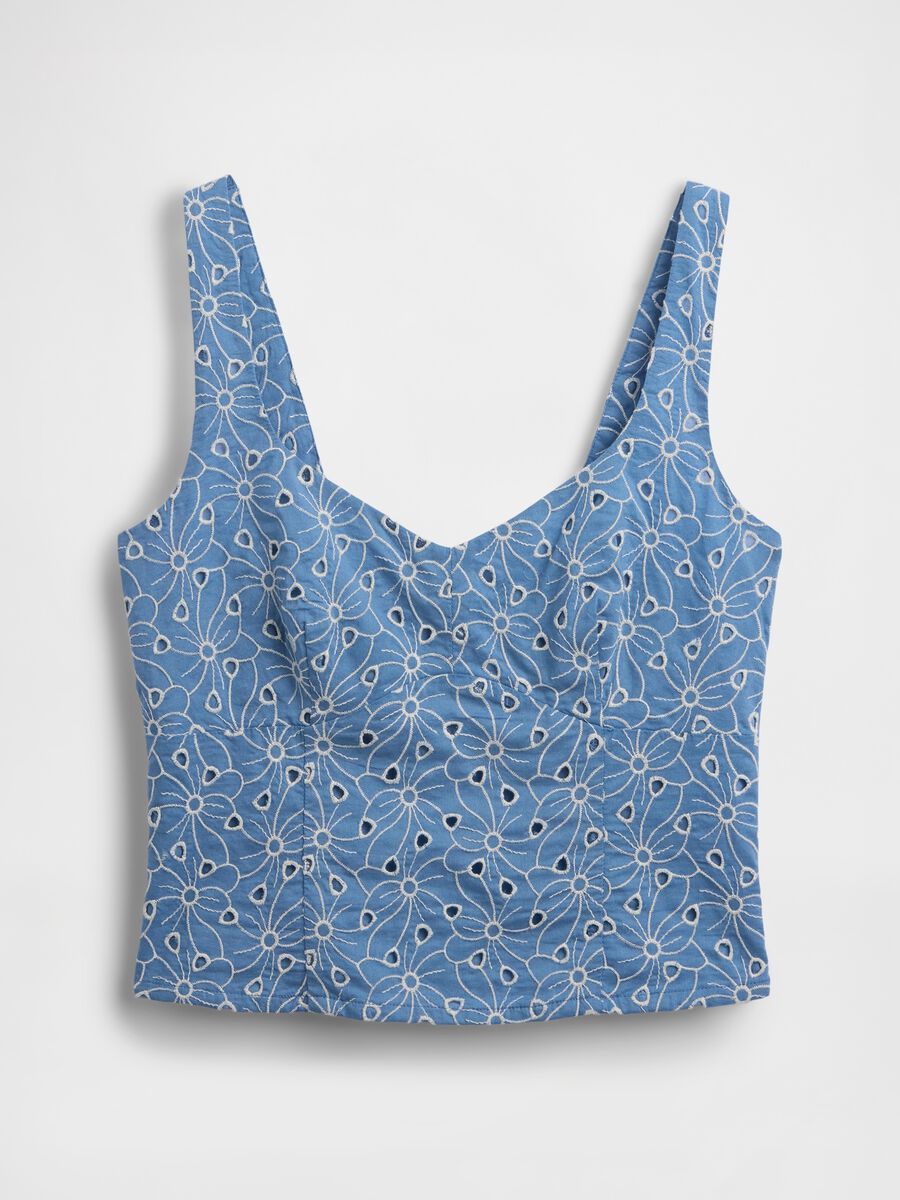 Top in puro cotone con ricamo floreale traforato Donna_3