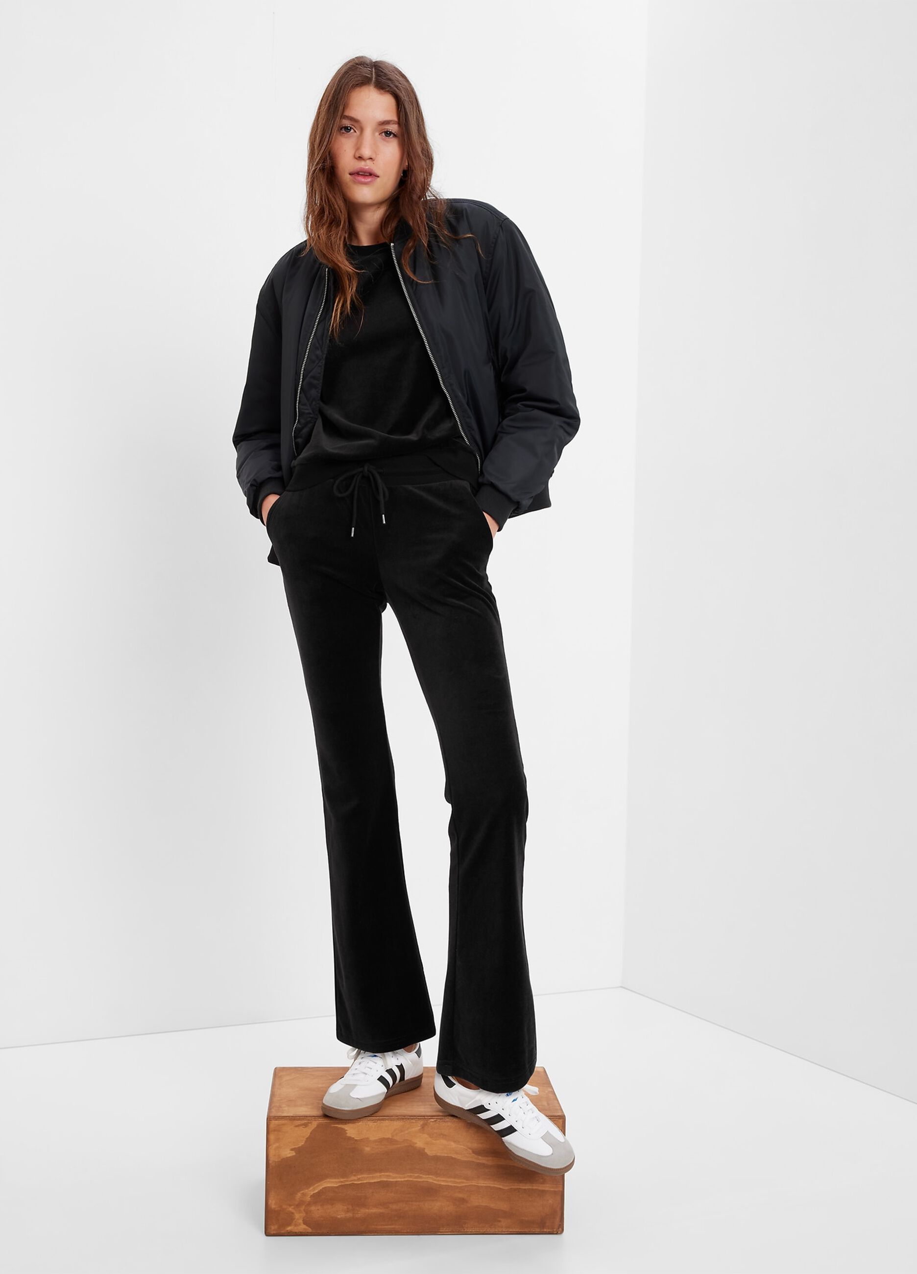 Flare-fit velour trousers