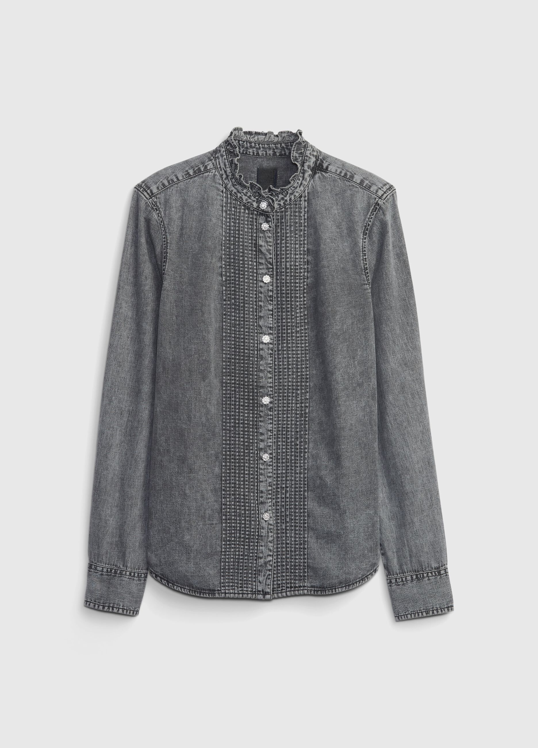 Camicia in denim con bottoni gioiello_3