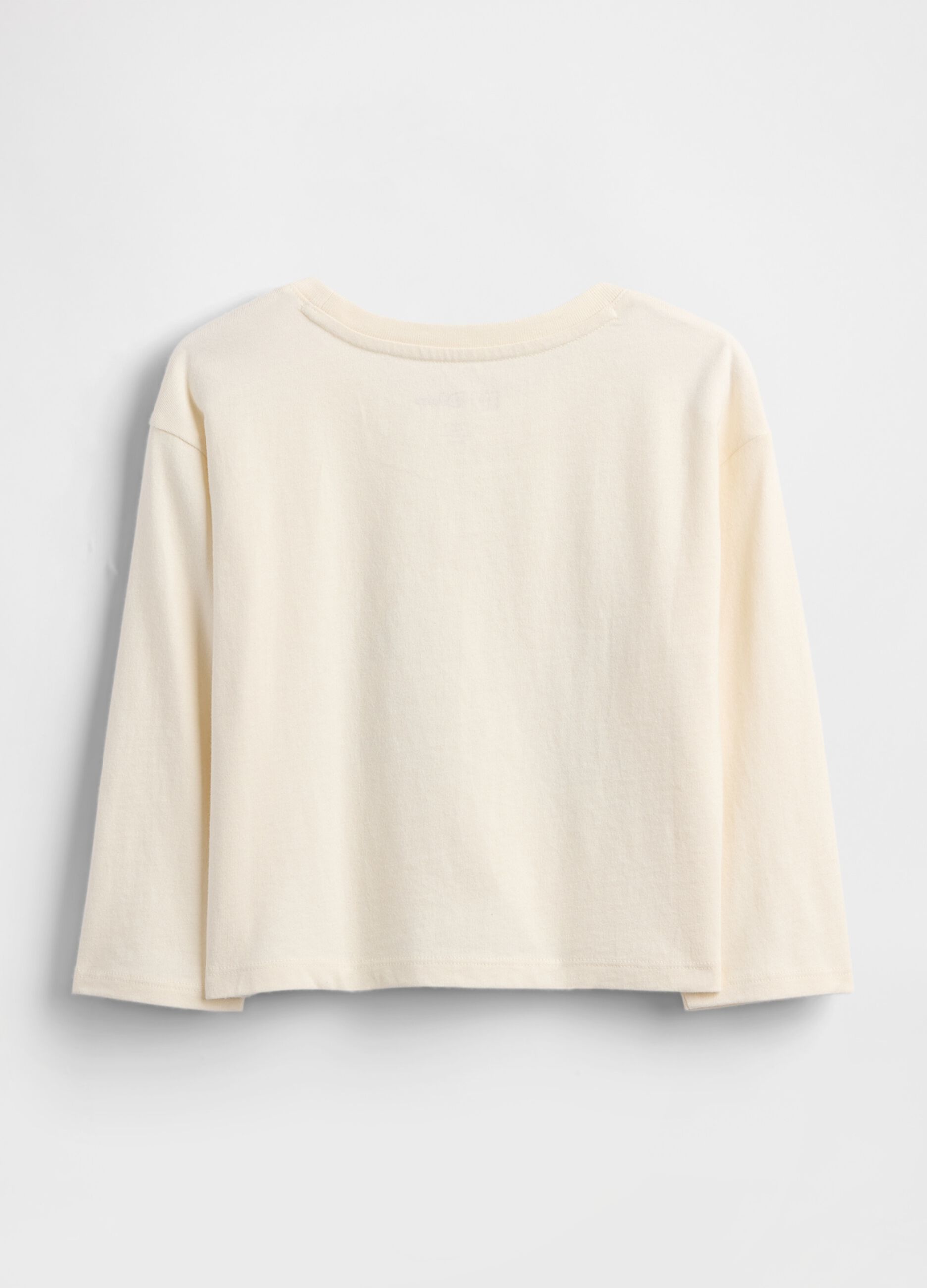 T-shirt beige a maniche lunghe in cotone_1