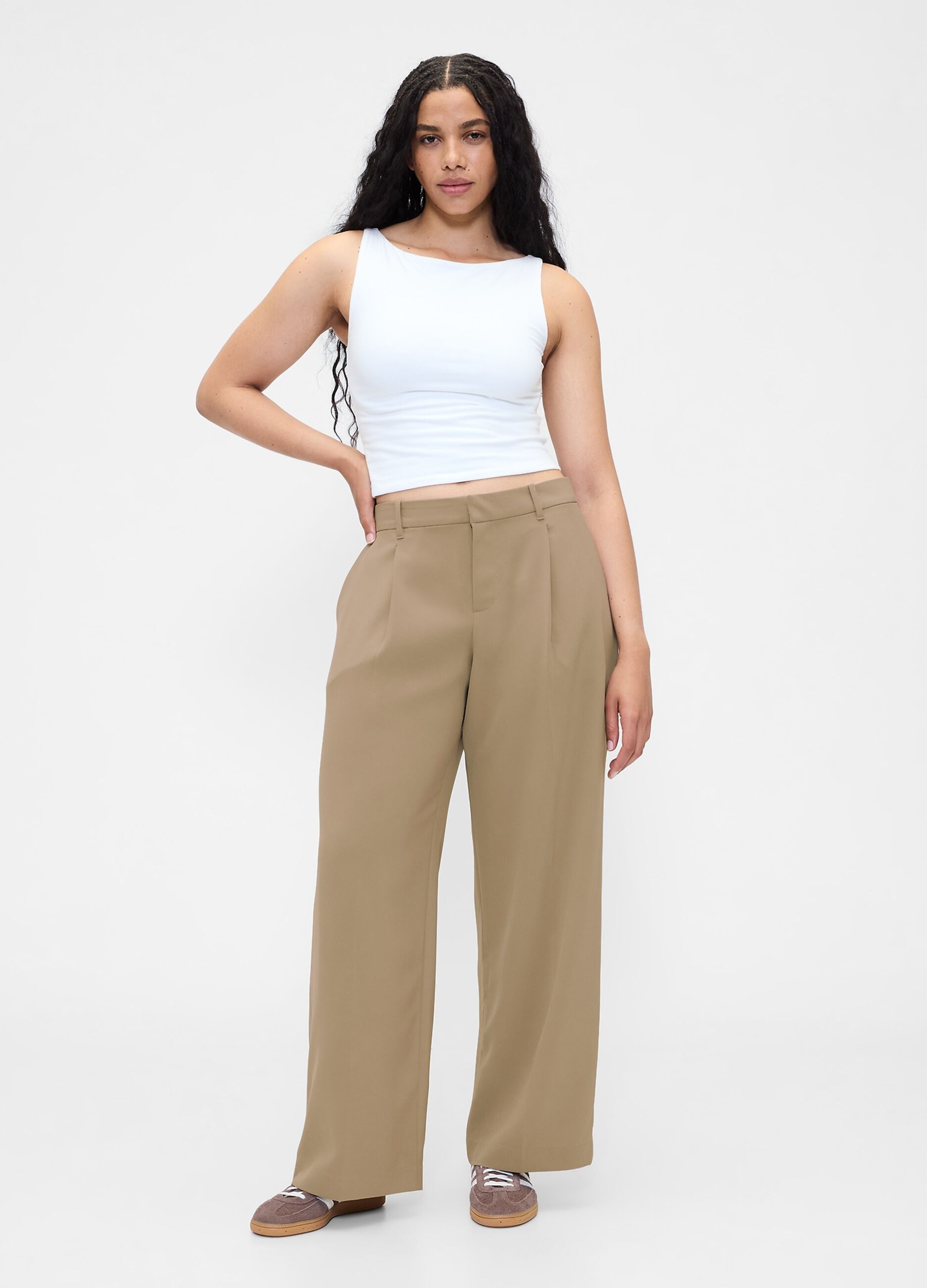 Beige Stretch Fabric Trousers