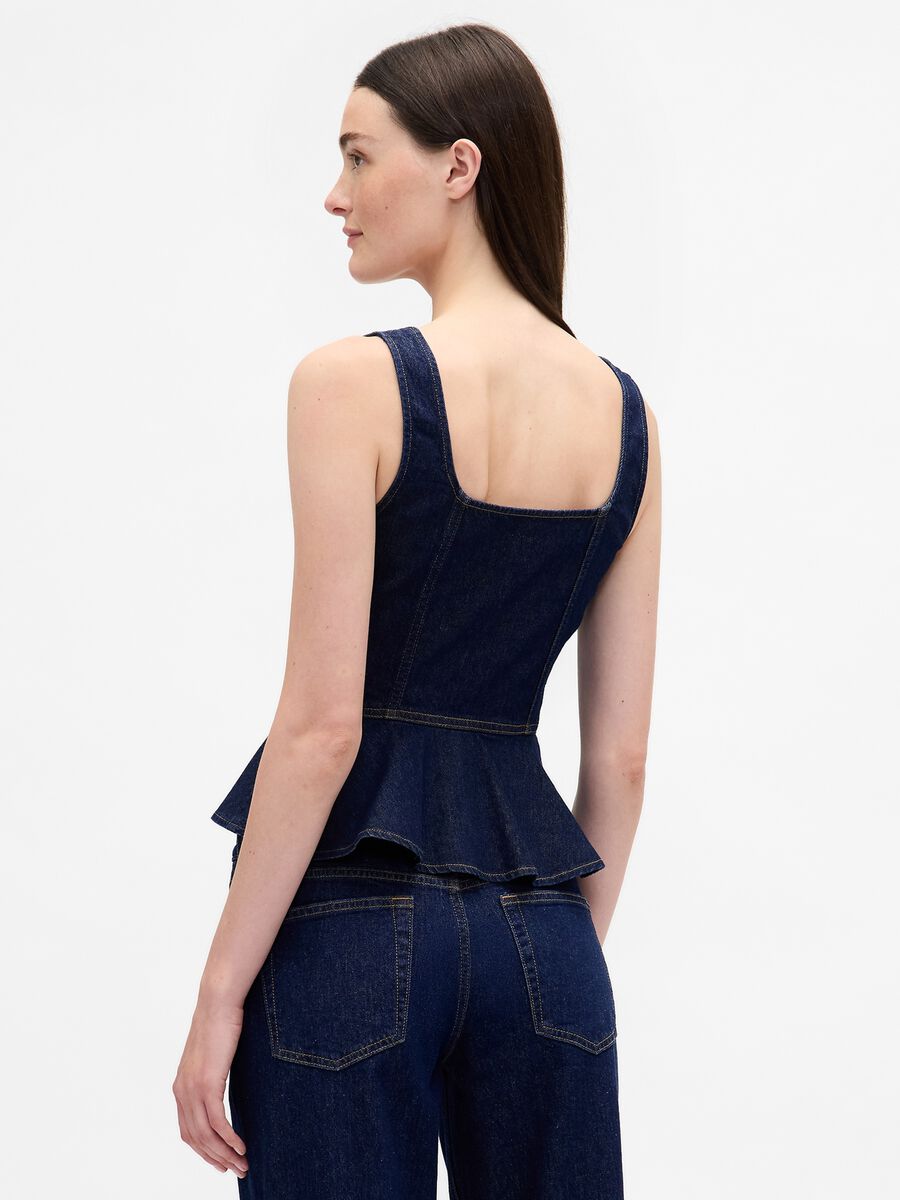 Stretch denim tank top with V-neck Woman_1