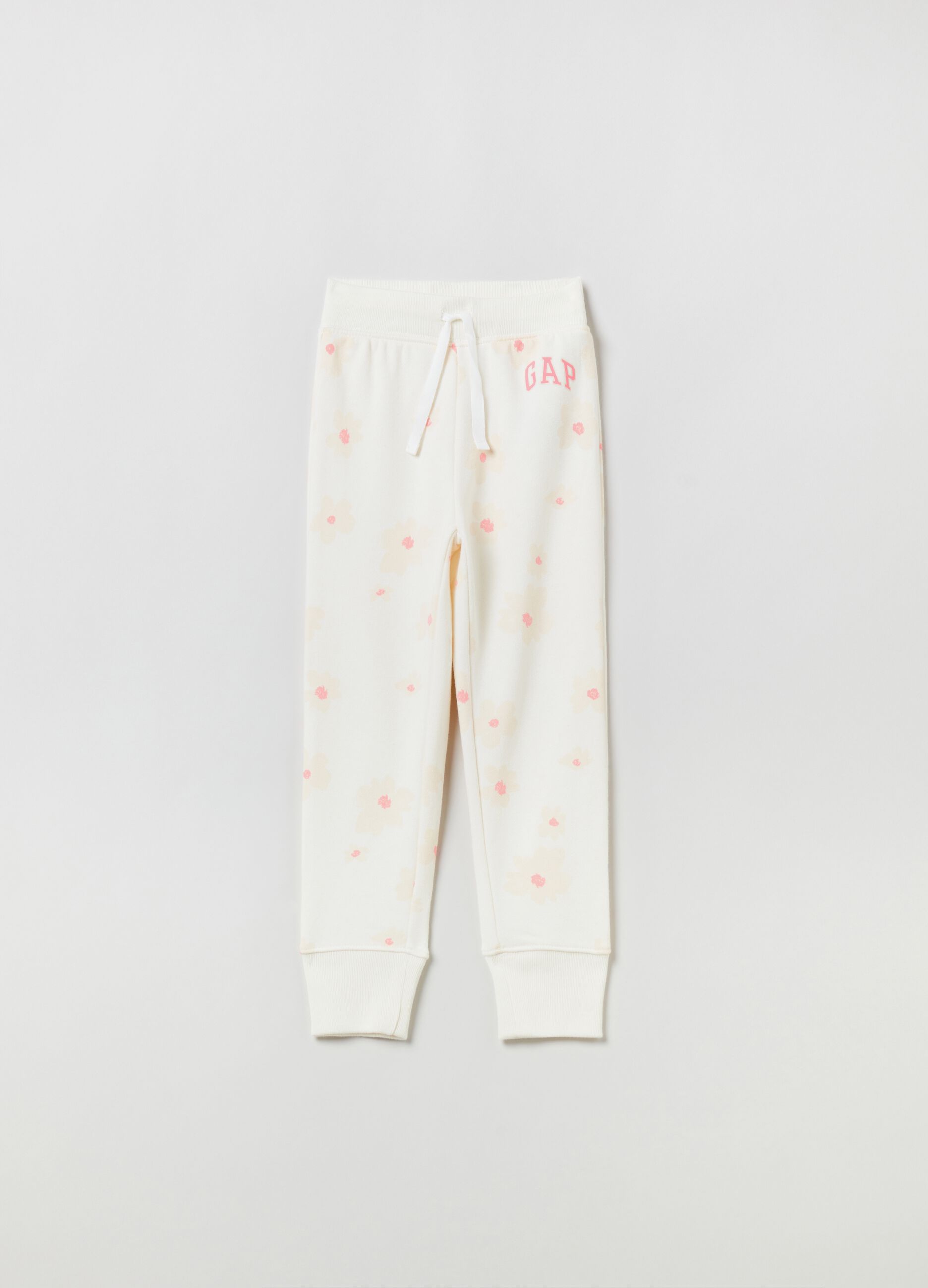 Joggers with floral print, logo and drawstring.