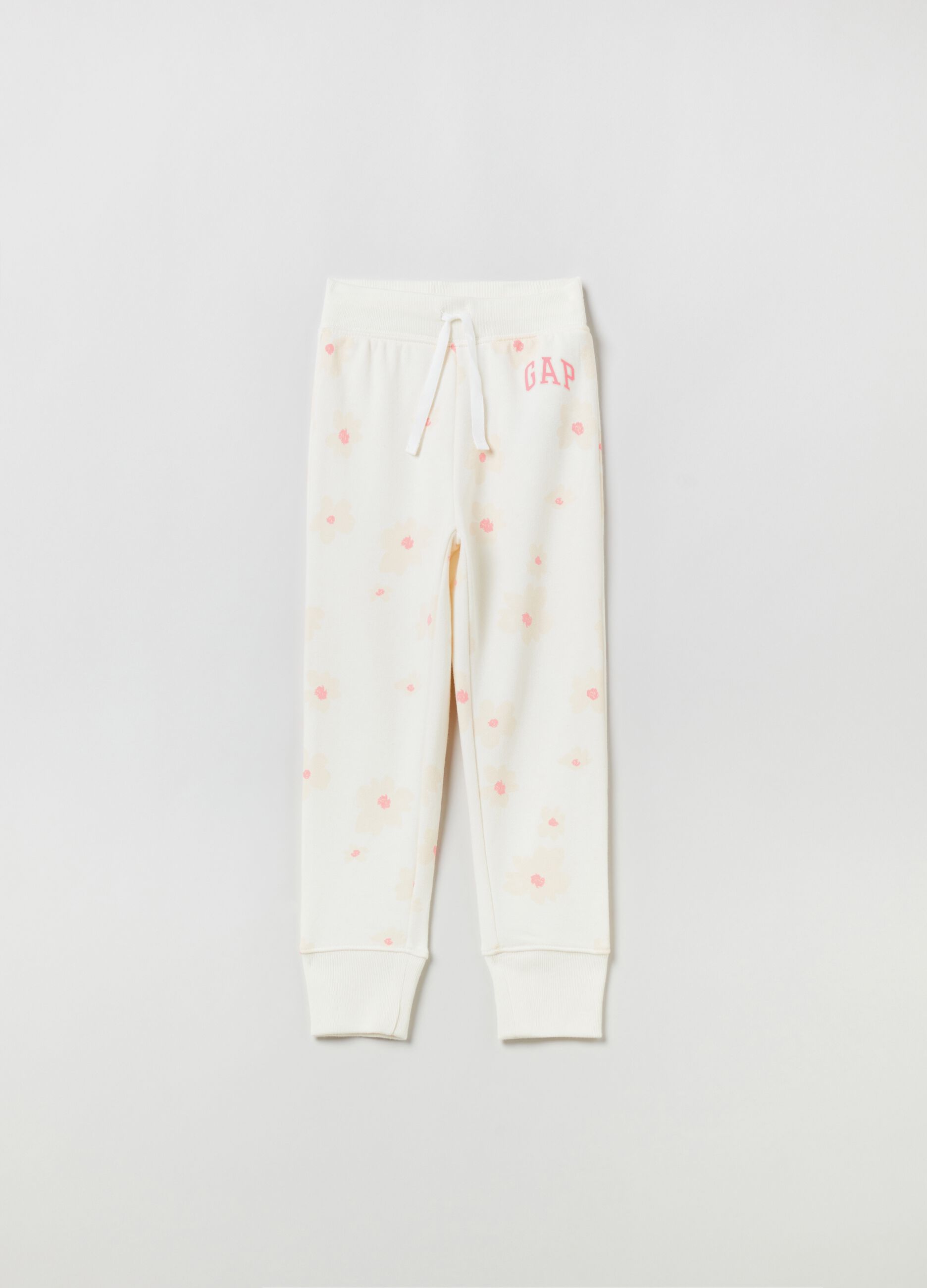 Joggers con coulisse stampa fiori e logo 