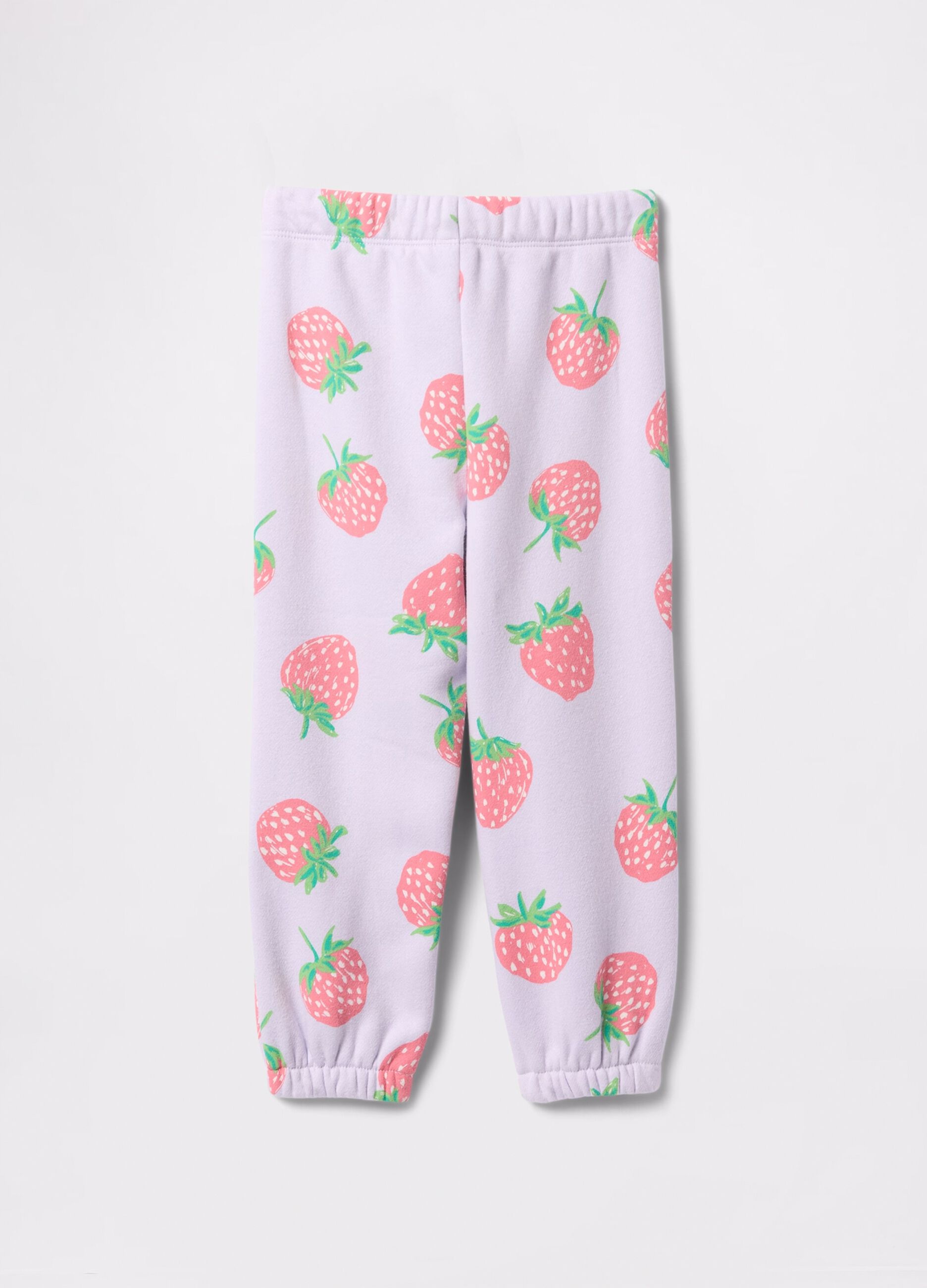 Joggers viola con coulisse e stampa fragole _1