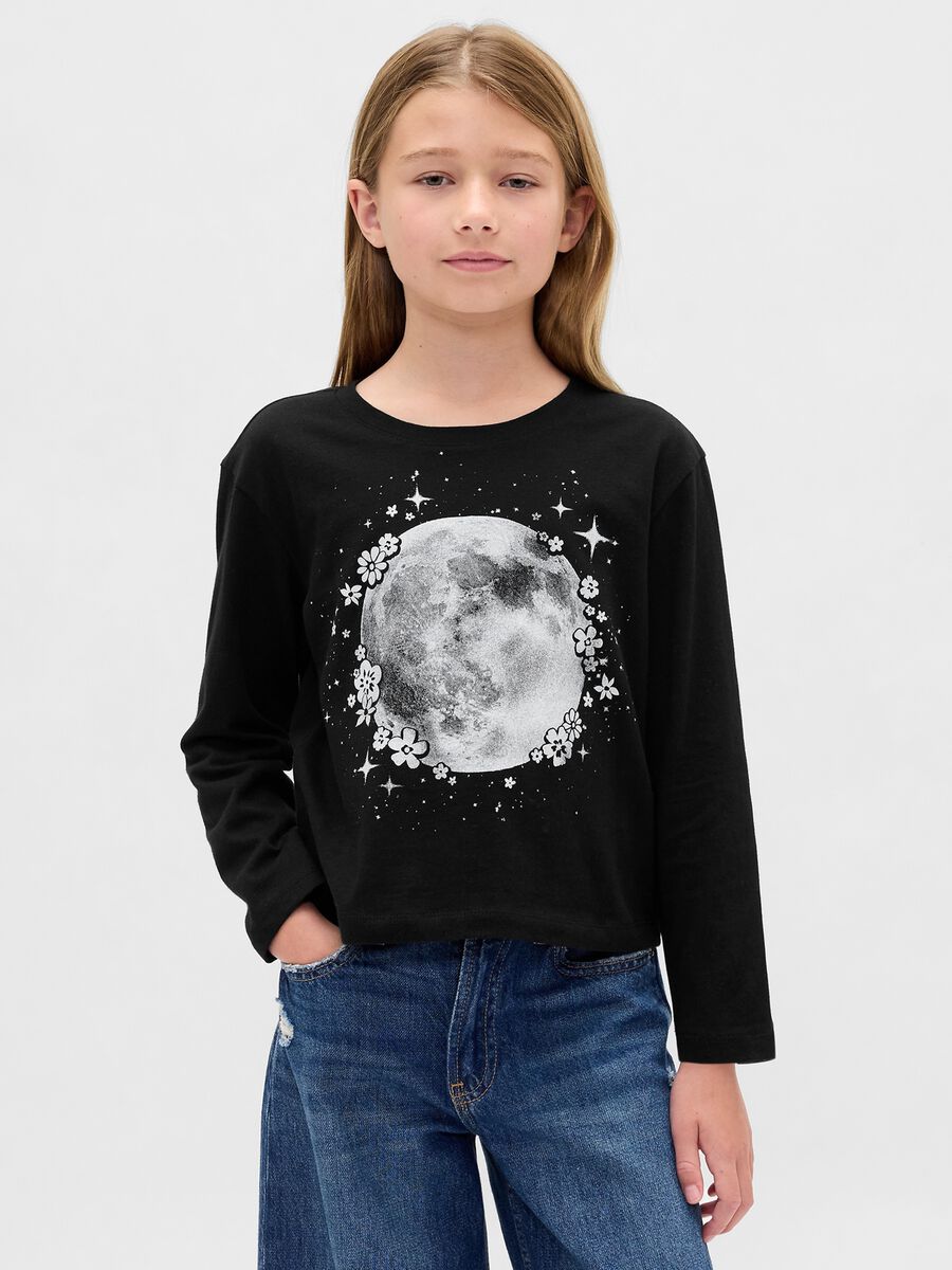 Long sleeve black cotton t-shirt Girl_0