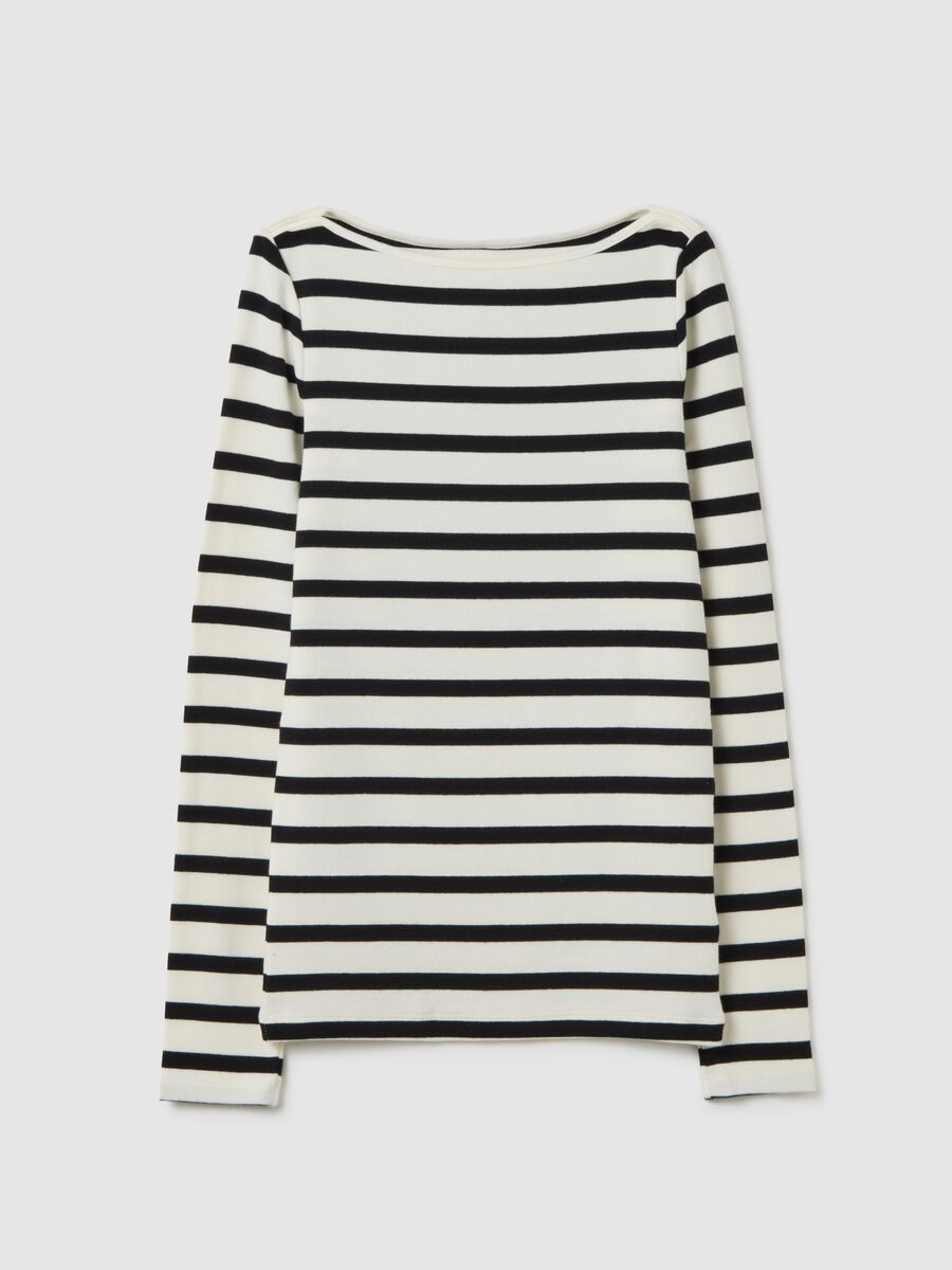 T-shirt a righe con scollo a barca Donna_2