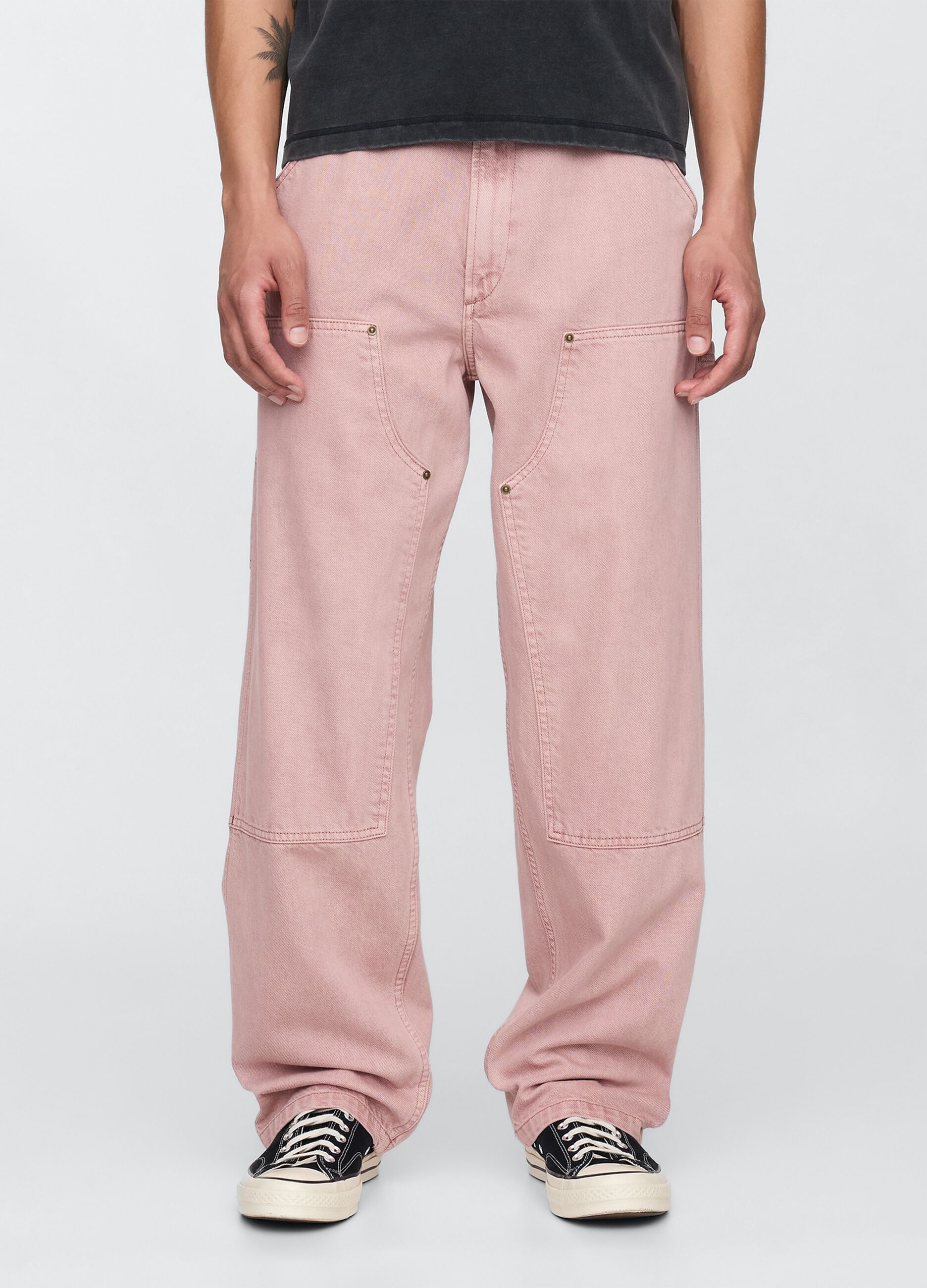 Pantaloni cargo rosa con tasche alla francese_1