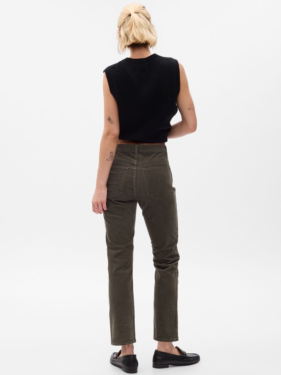 Pantaloni slim fit a vita alta in corduroy Donna_1
